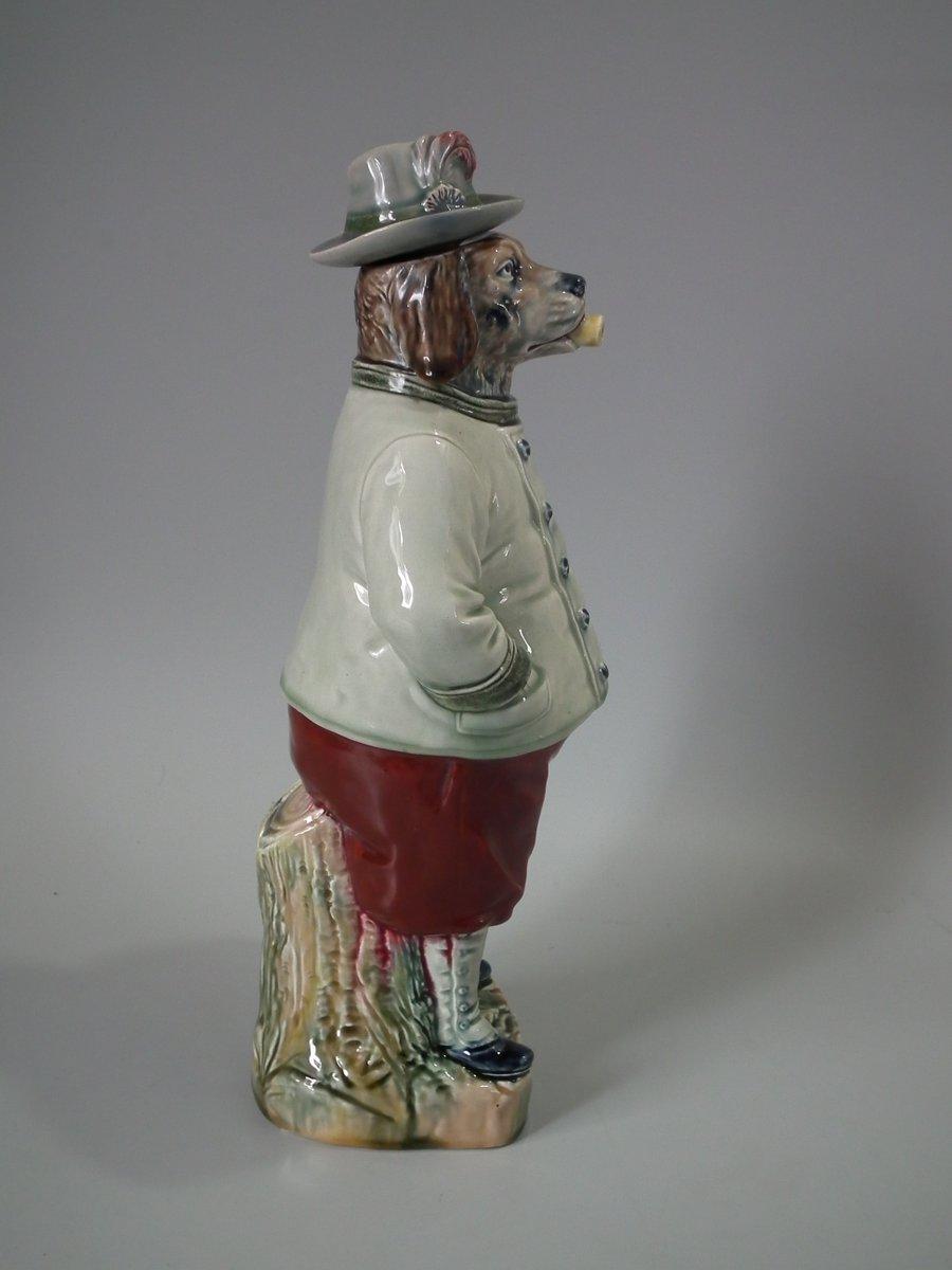 B&L German Majolica Figural Dog Bottle In Good Condition In Chelmsford, Essex