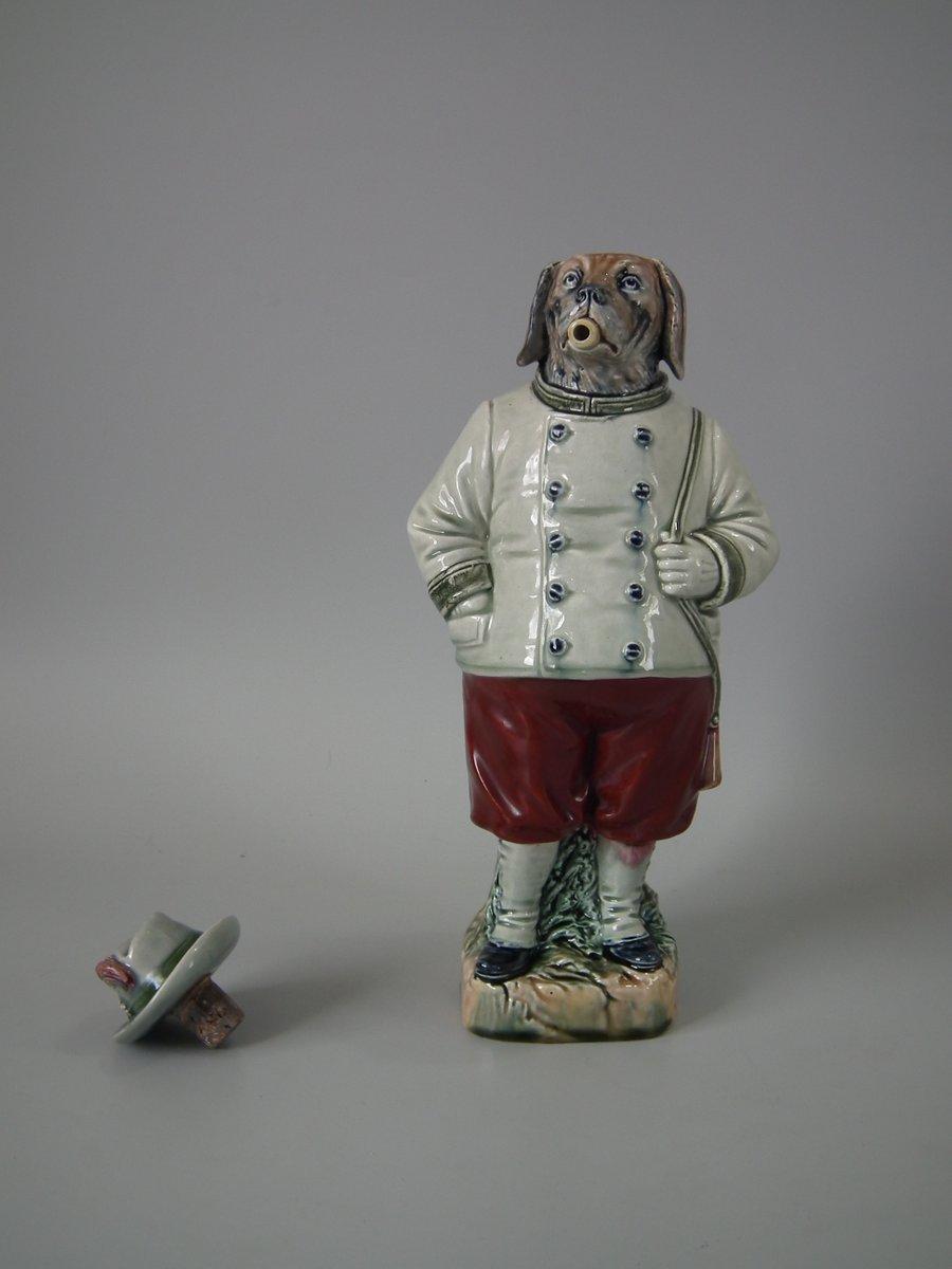 Late 19th Century B&L German Majolica Figural Dog Bottle