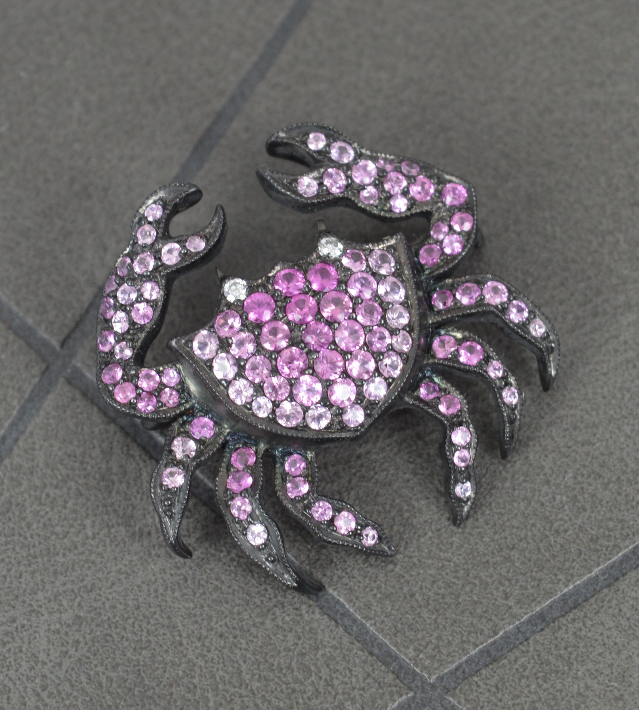 Black 18ct Gold Pink Sapphire and Diamond Crab Pendant Brooch 3