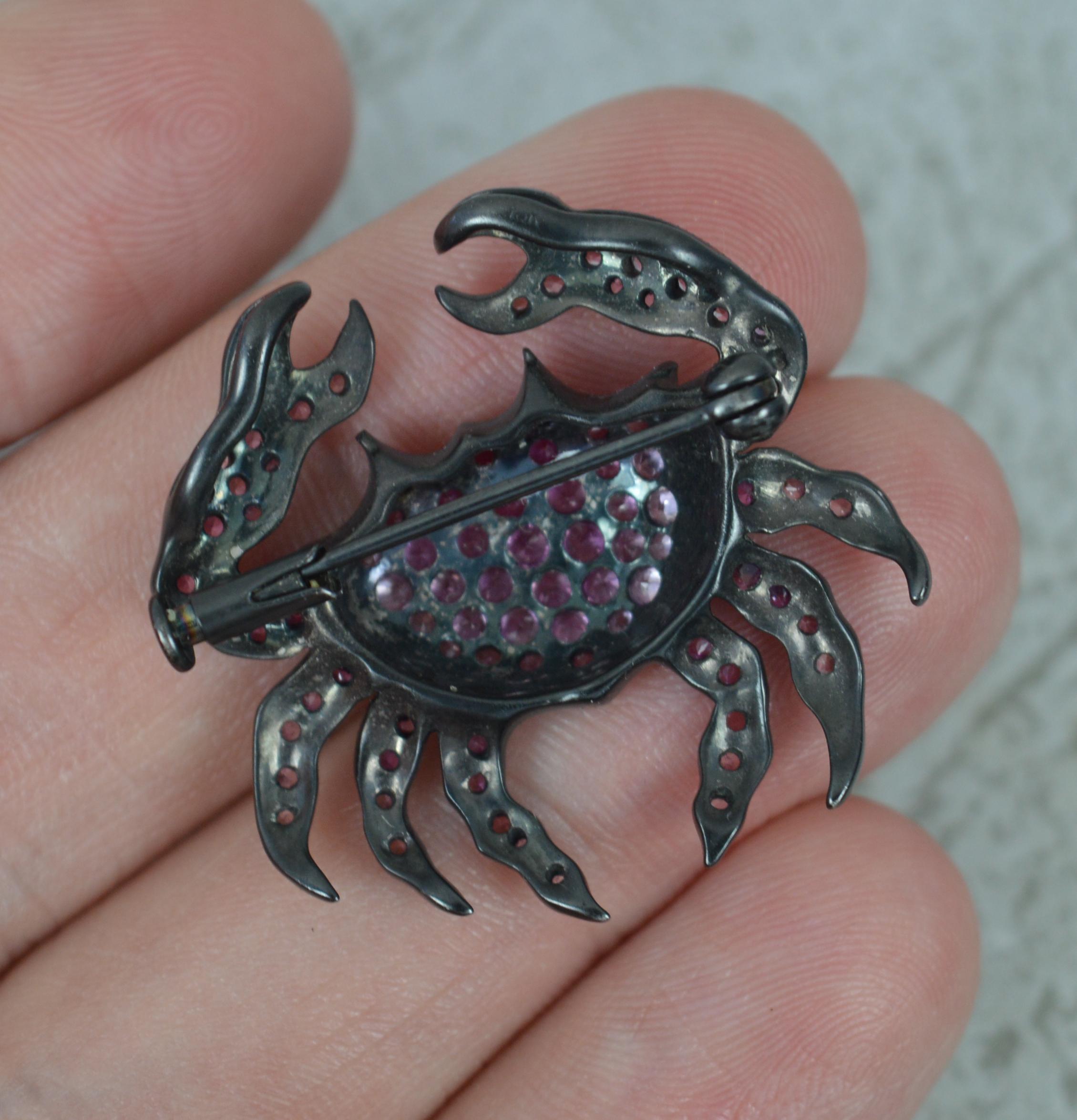 Round Cut Black 18ct Gold Pink Sapphire and Diamond Crab Pendant Brooch