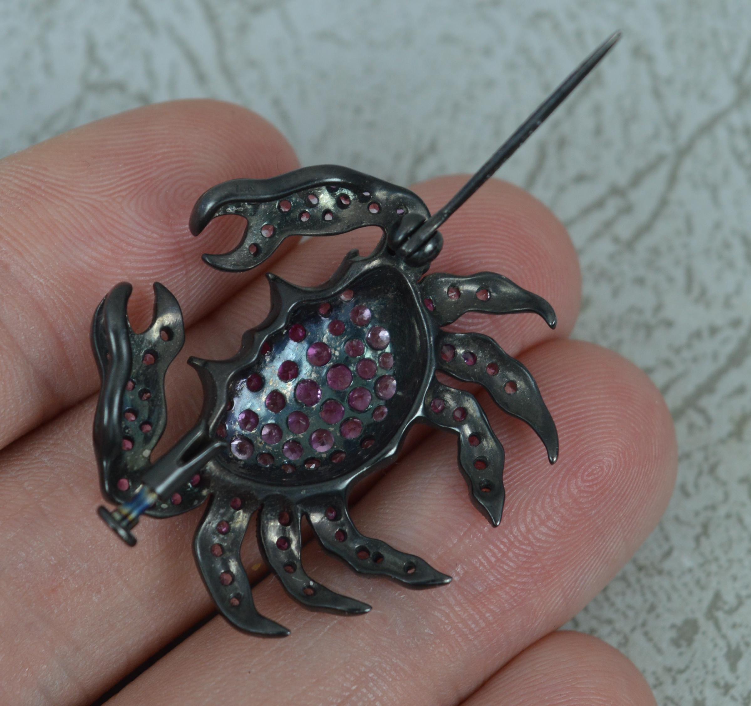 Black 18ct Gold Pink Sapphire and Diamond Crab Pendant Brooch 1