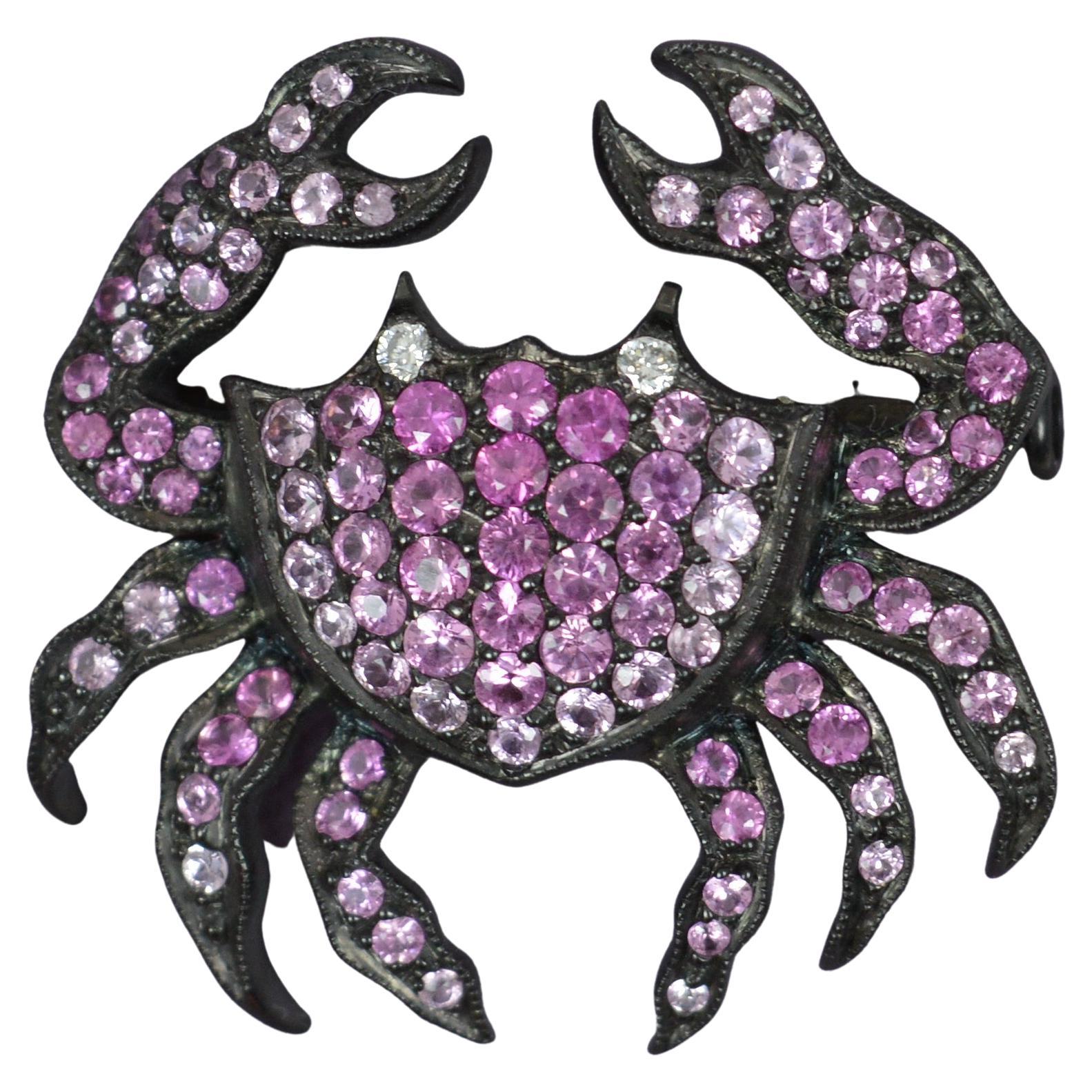 Black 18ct Gold Pink Sapphire and Diamond Crab Pendant Brooch