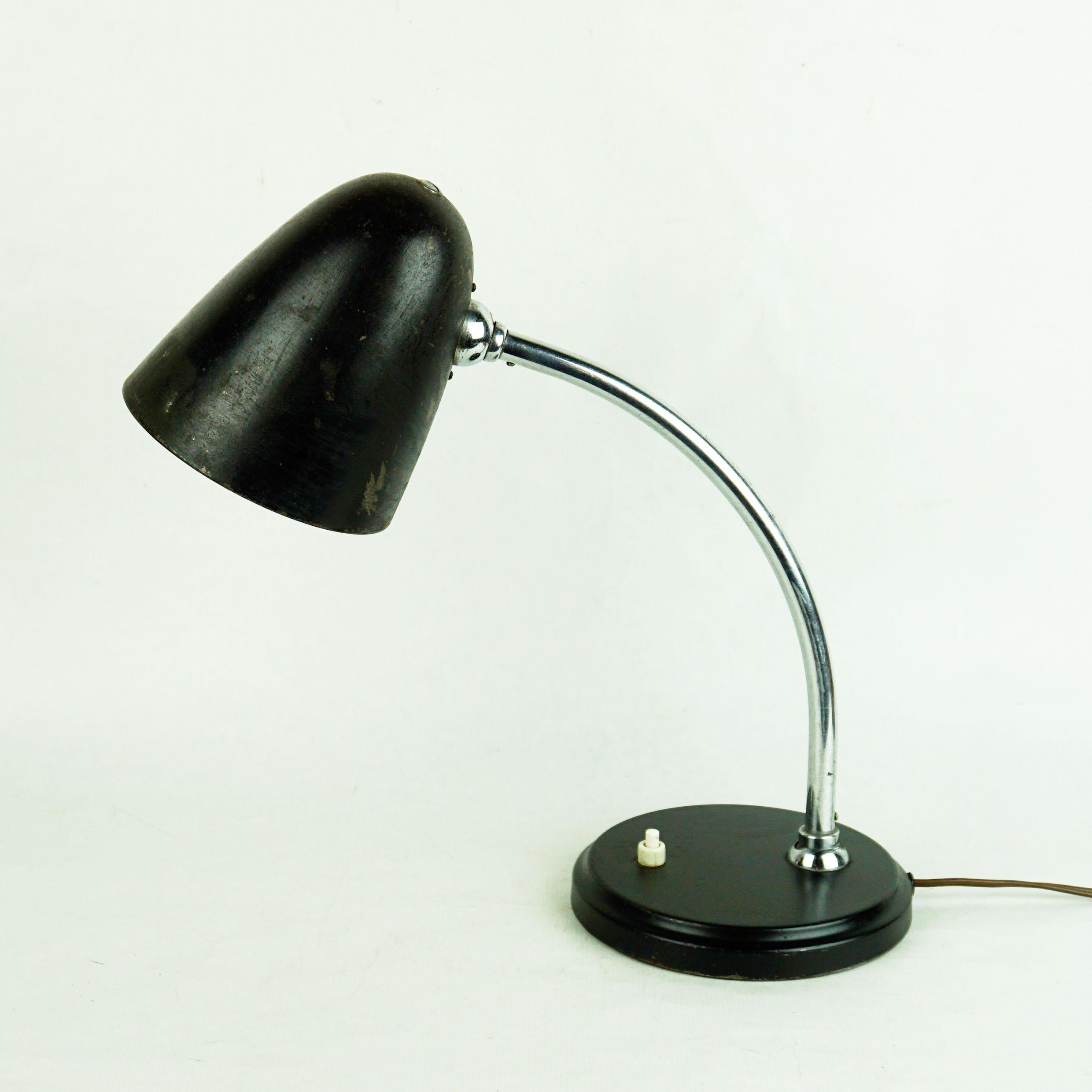 Czech Black 1930s Bauhaus or Industrial Style Table or Desk Lamp For Sale