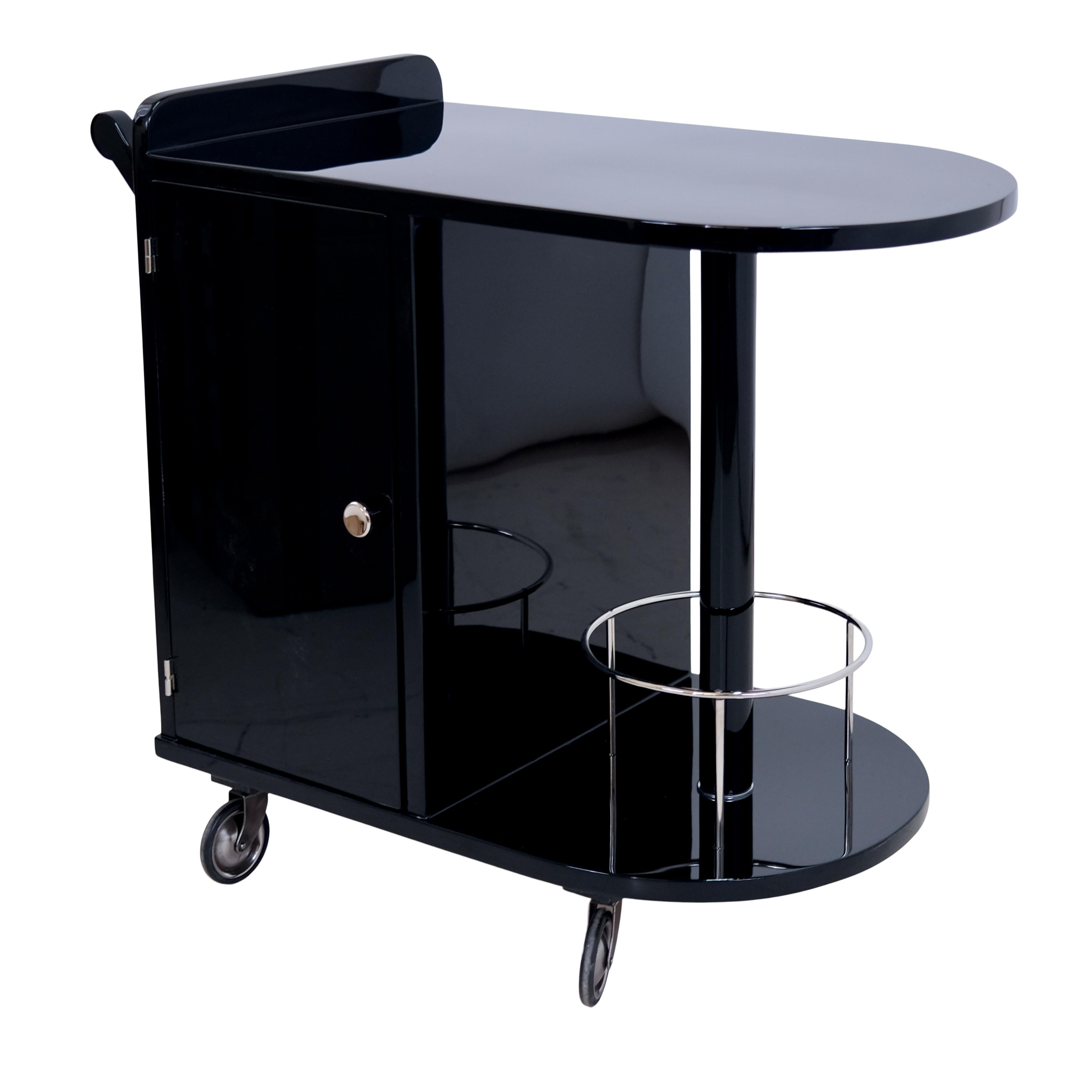 Black 1930s French Art Deco Bar Cart in Lacquered Wood For Sale 4