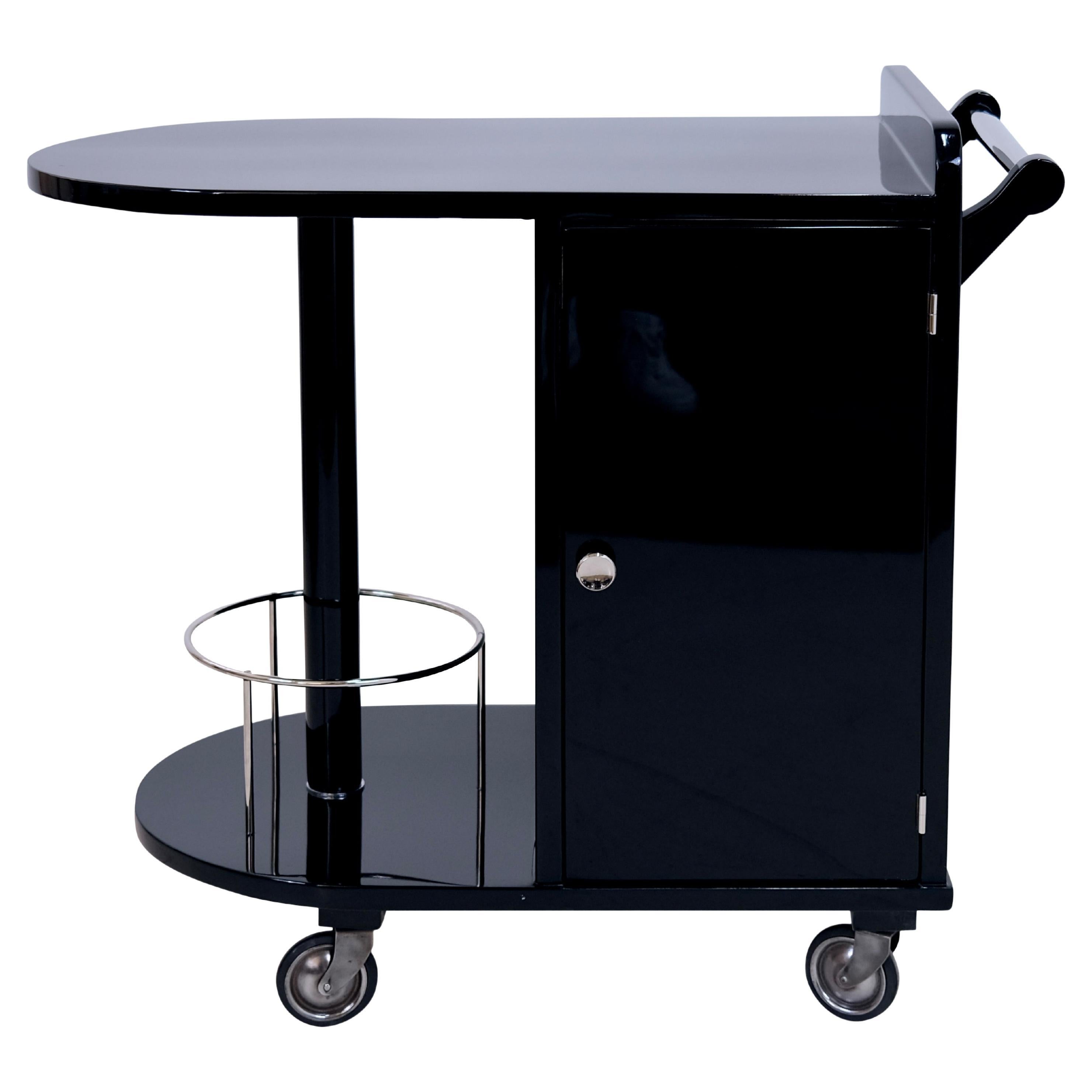 Black 1930s French Art Deco Bar Cart in Lacquered Wood For Sale