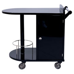 Black 1930s French Art Deco Bar Cart in Lacquered Wood