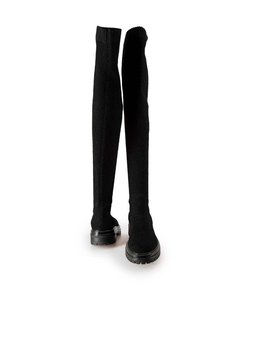 Black 20 Stretch Knit Over the Knee Boots Size IT 40 In Good Condition For Sale In London, GB
