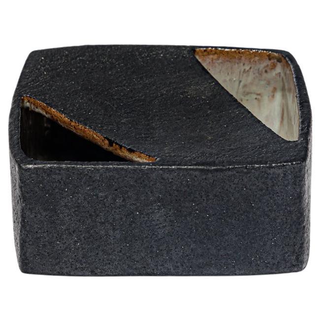Black 20th century ceramic ashtray or abstract form by Claire Debril 1970 design