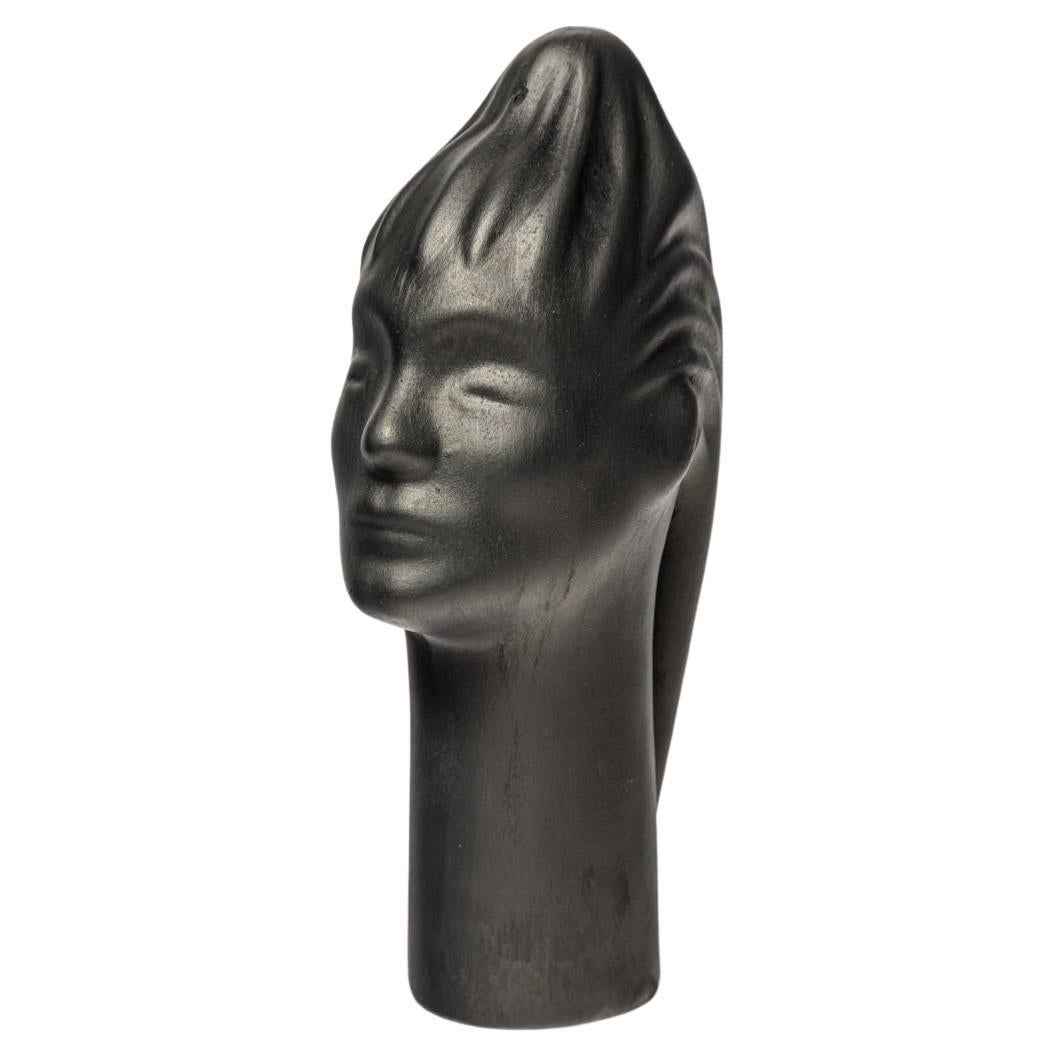 escultura figurativa en cerámica negra de diseño del siglo xx visage de Le Vaucour 1950 en venta