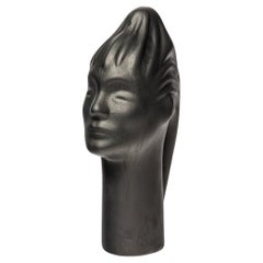 black 20th century ceramic design visage figurative sculpture by Le Vaucour 1950