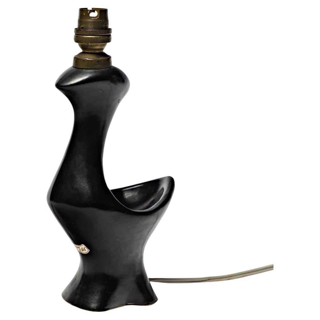 black 20th century design animal ceramic table lamp by CAB Bordeaux 1950 french