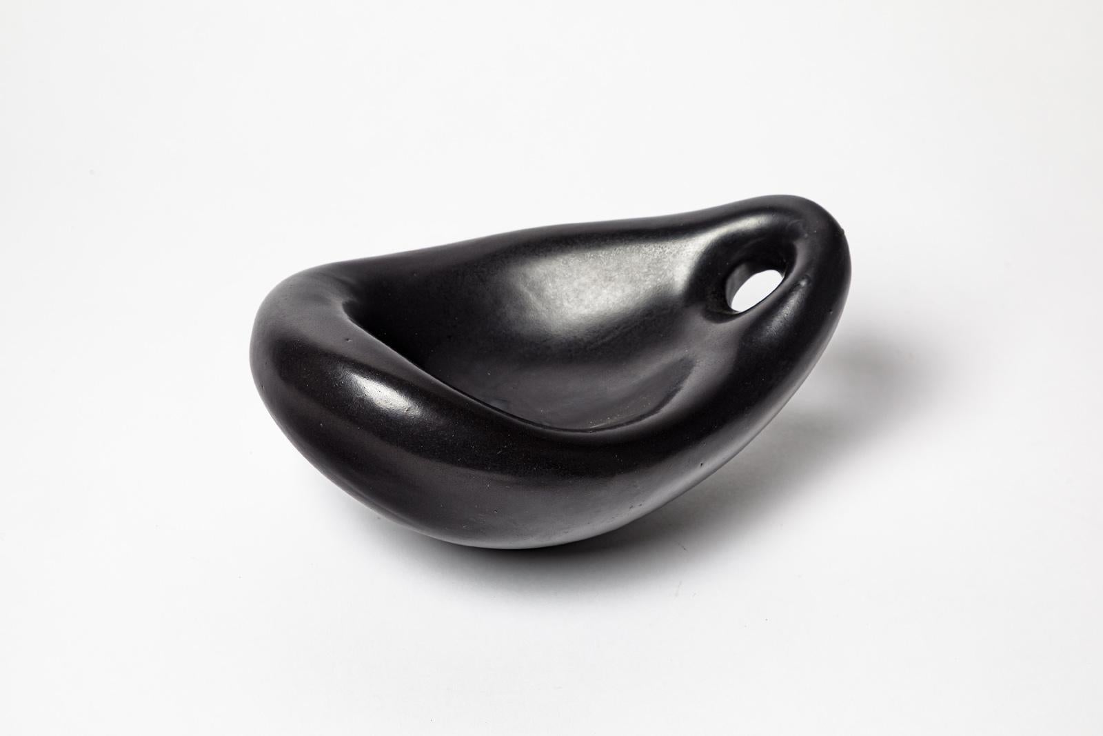 Mid-Century Modern Black 20th century design ceramic dish or vide poche 1950 style of Jouve 