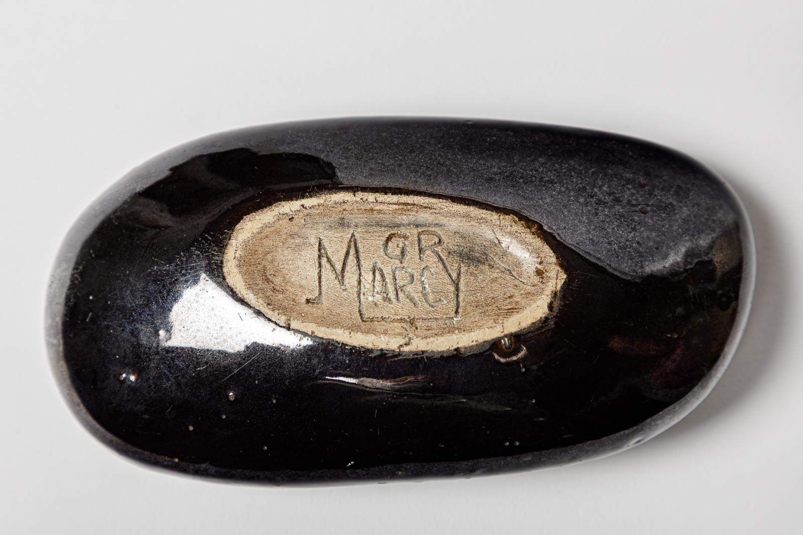 Plat ou vide poche en céramique noire design du 20ème siècle par Guy-Roland Marcy 1950 en vente 1