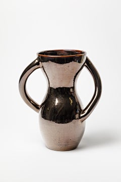 Black 20th century design ceramic vase Vallauris circa 1950 30cm unique piece