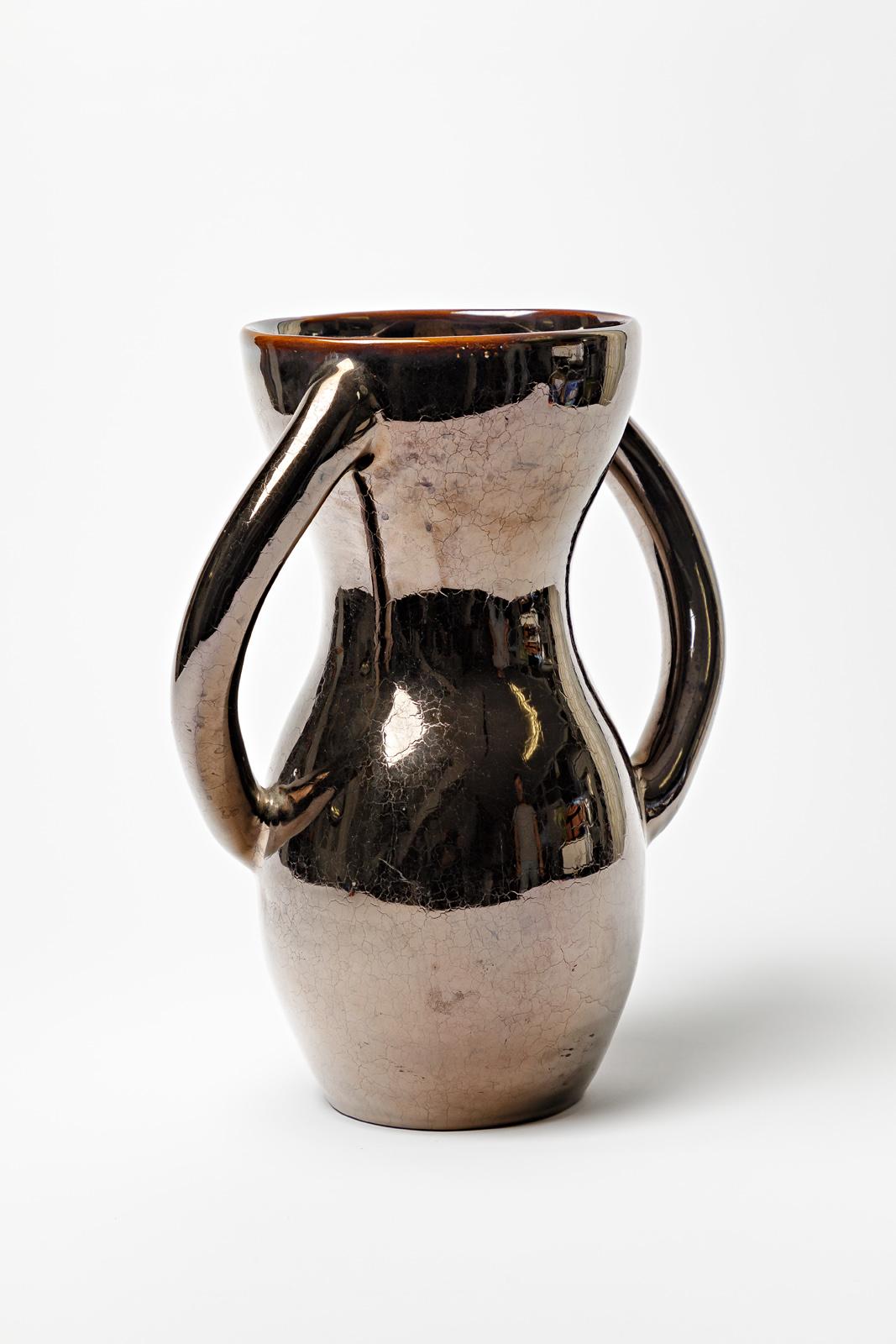 20th Century Black 20th century design ceramic vase Vallauris circa 1950 30cm unique piece For Sale
