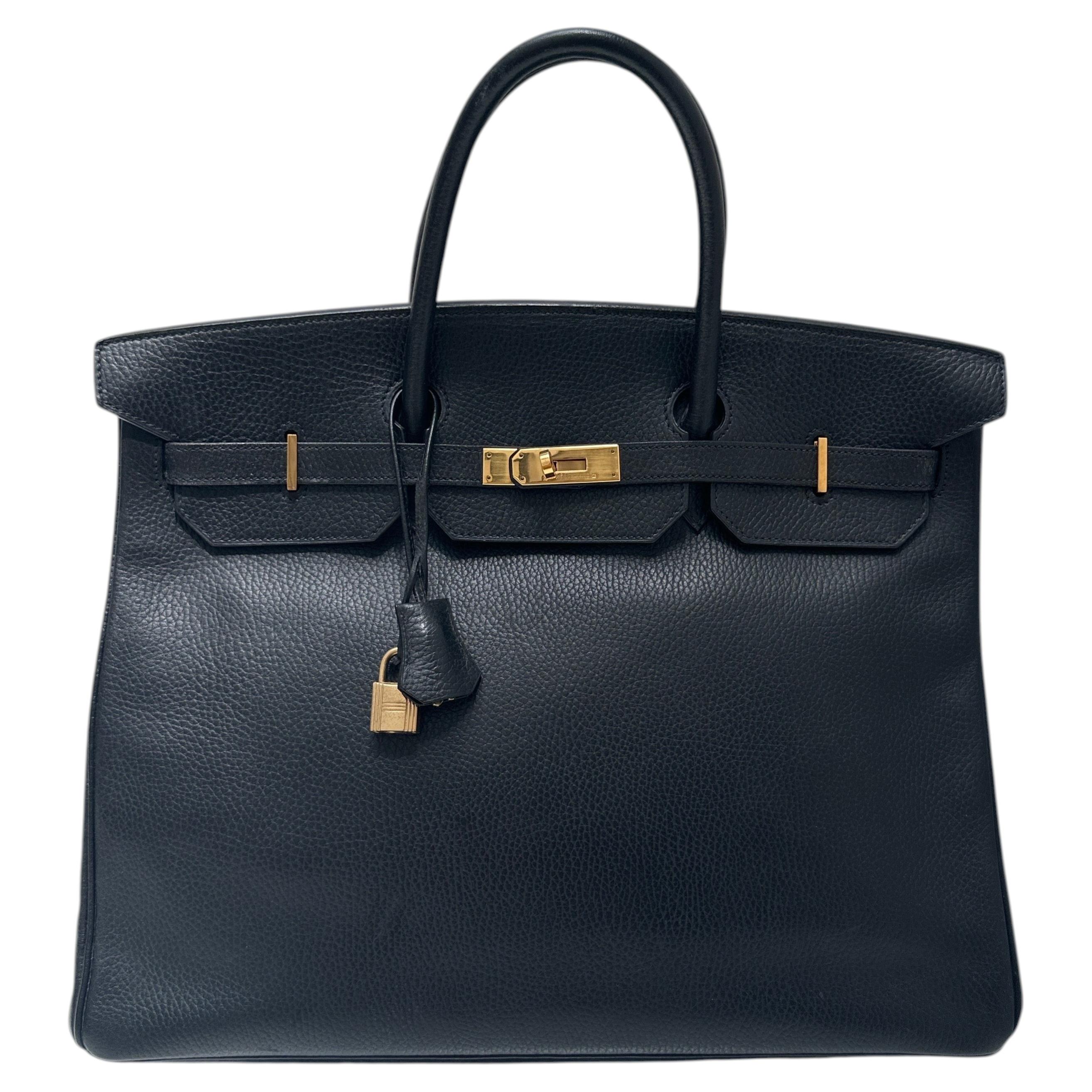 Hermes Black 40 Birkin-Tasche aus Ardennes-Leder mit goldenen Beschlägen