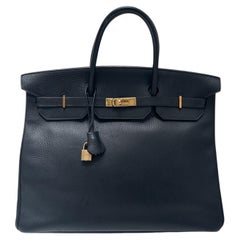Hermes Black 40 Birkin Bag in Ardennes Leather & Gold Hardware