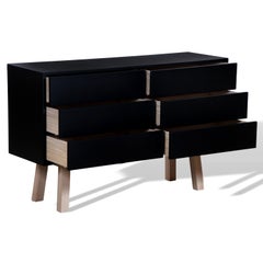 French 6-Drawer Chest Oak Wood, Black Lacquered, Designed by Eric Gizard, Paris
