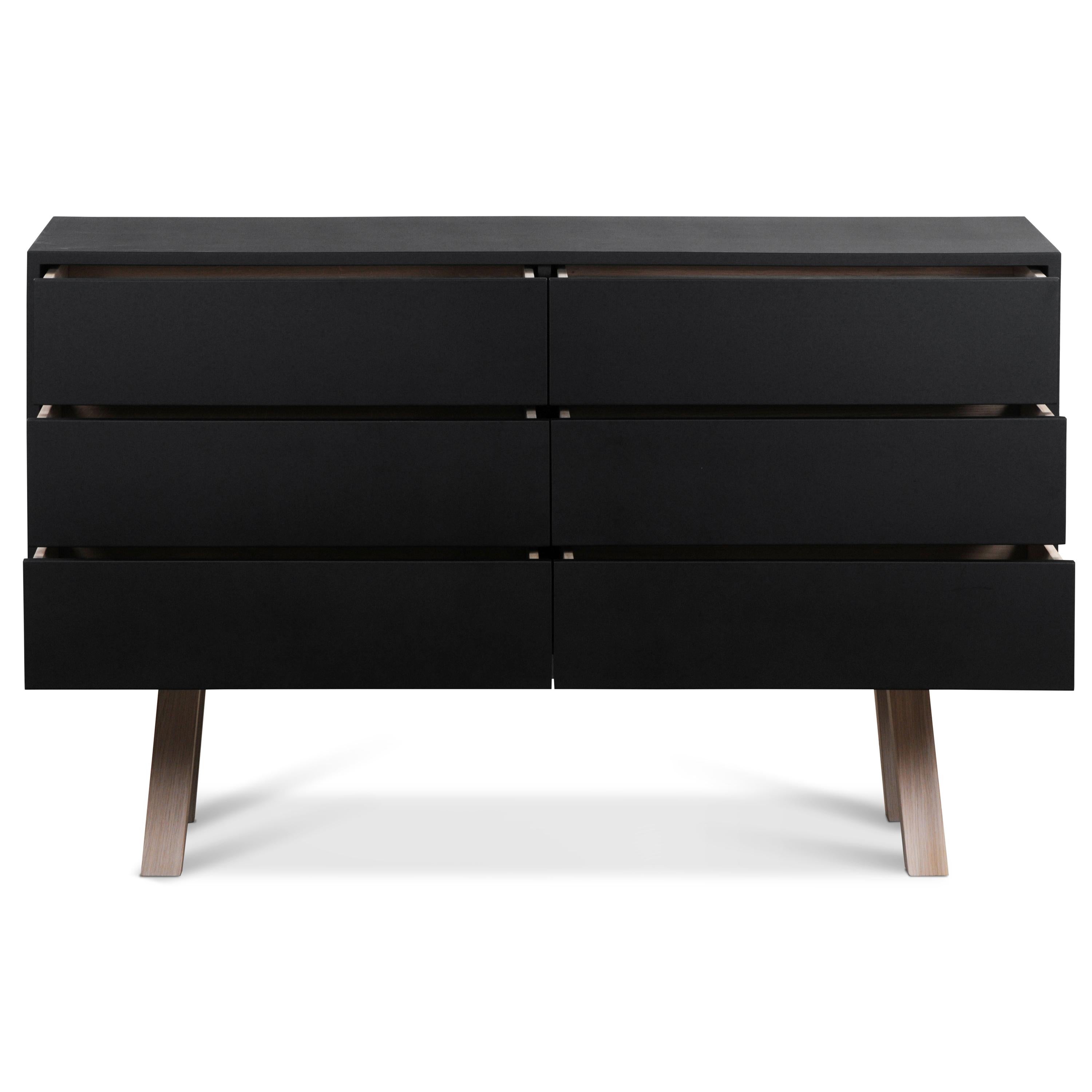 Arcón francés de 6 cajones Madera de roble, lacado en negro, diseñado por Eric Gizard, París en Nuevo estado para la venta en Landivy, FR