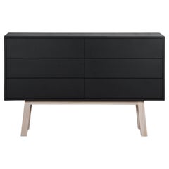 French 6-Drawer Chest Oak Wood, Black Lacquered, Designed by Eric Gizard, Paris