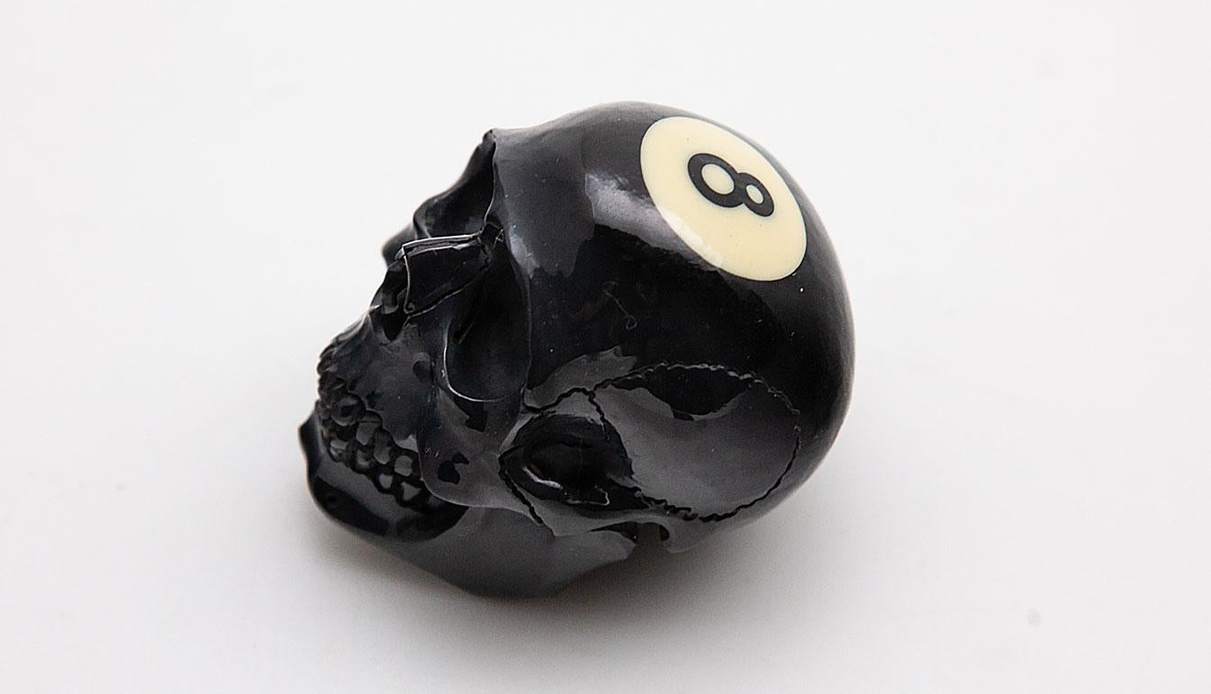 Black 8 ball skull. Black hand carved billiard ball skull. Measure: Approximately 2
