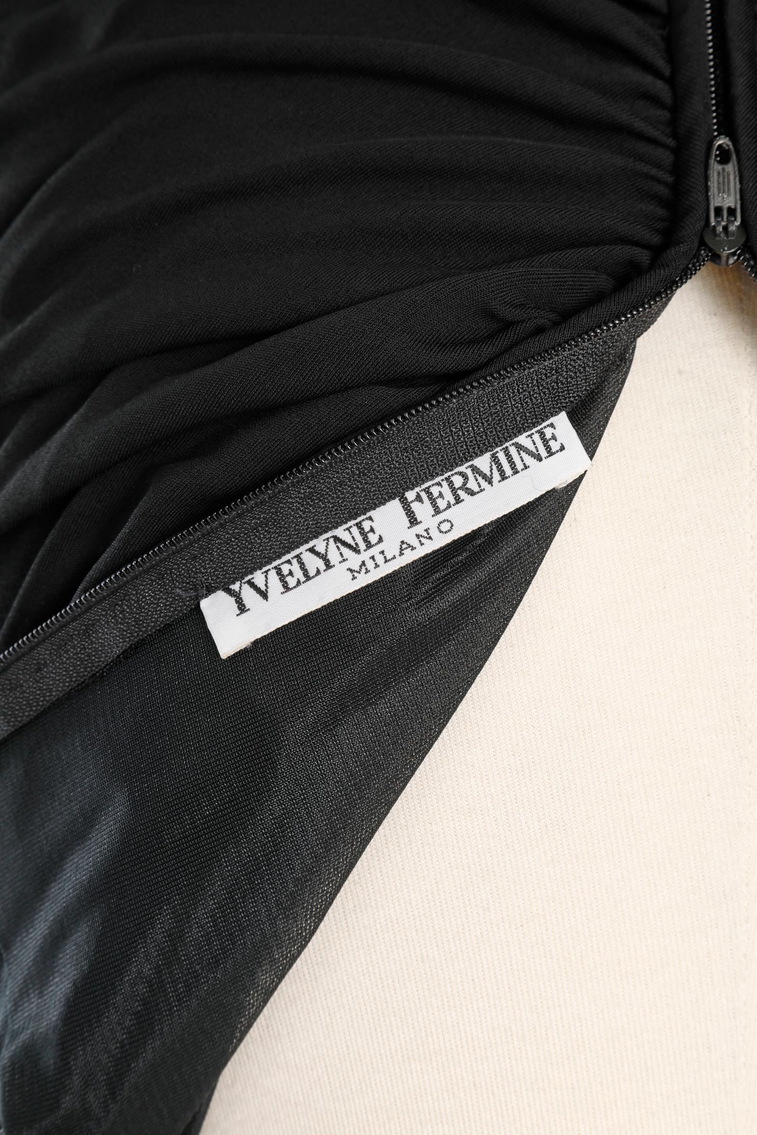Robe bustier noire « F » Yveline Fermine des années 80  en vente 3