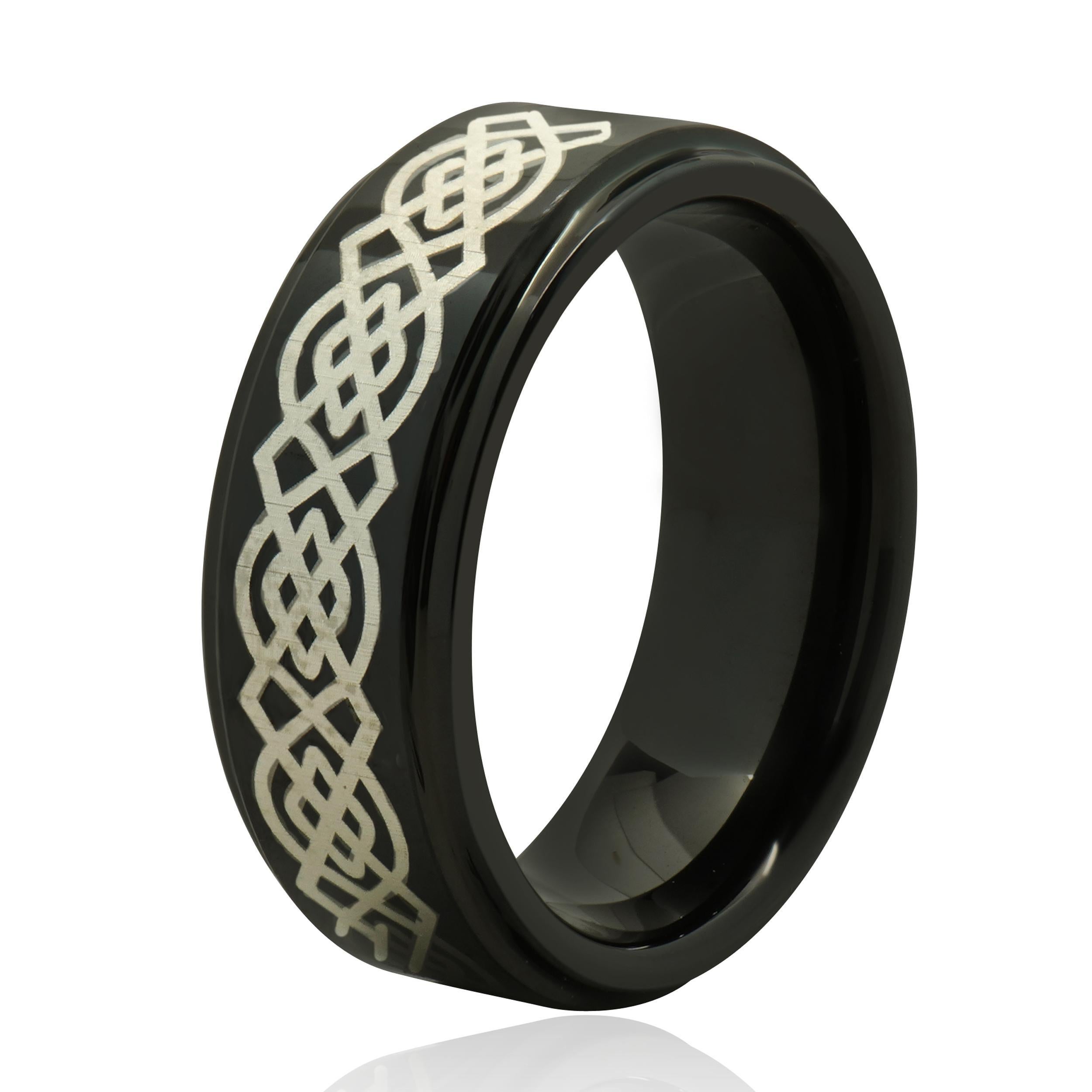 Anello nero con nodo celtico in tungsteno da 8 mm In condizioni ottime in vendita a Scottsdale, AZ