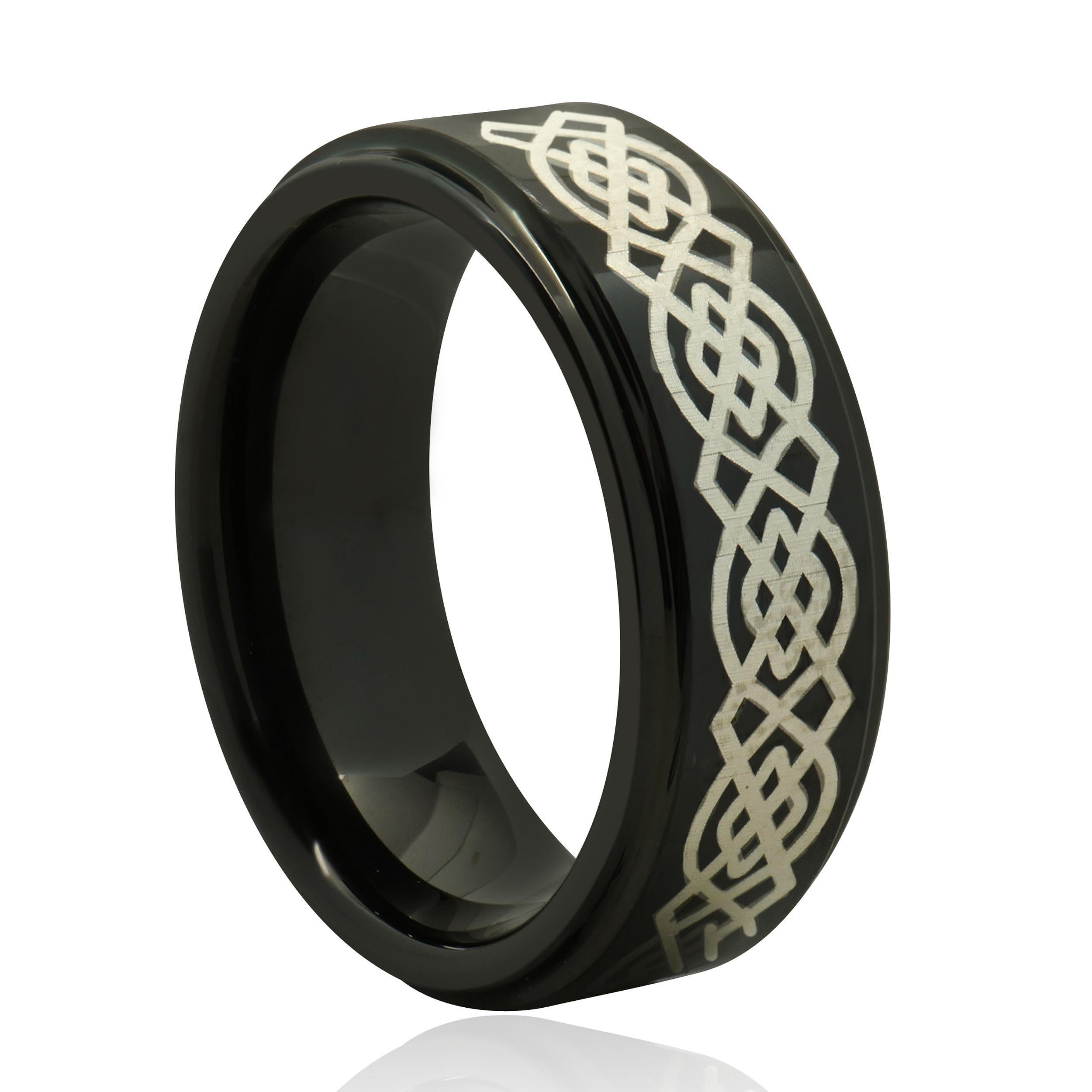 Donna Anello nero con nodo celtico in tungsteno da 8 mm in vendita