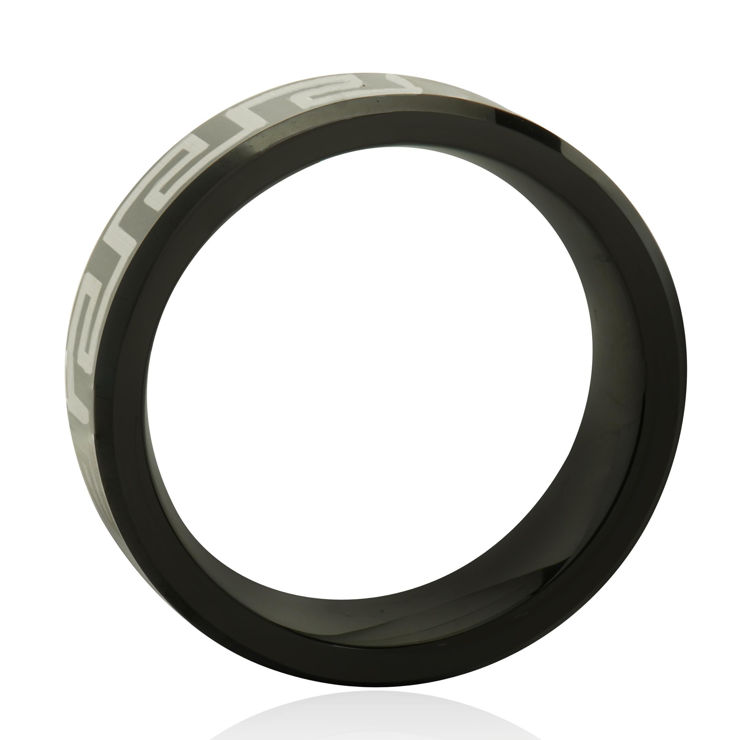 Black 8MM Tungsten Greek Key Band In Excellent Condition For Sale In Scottsdale, AZ