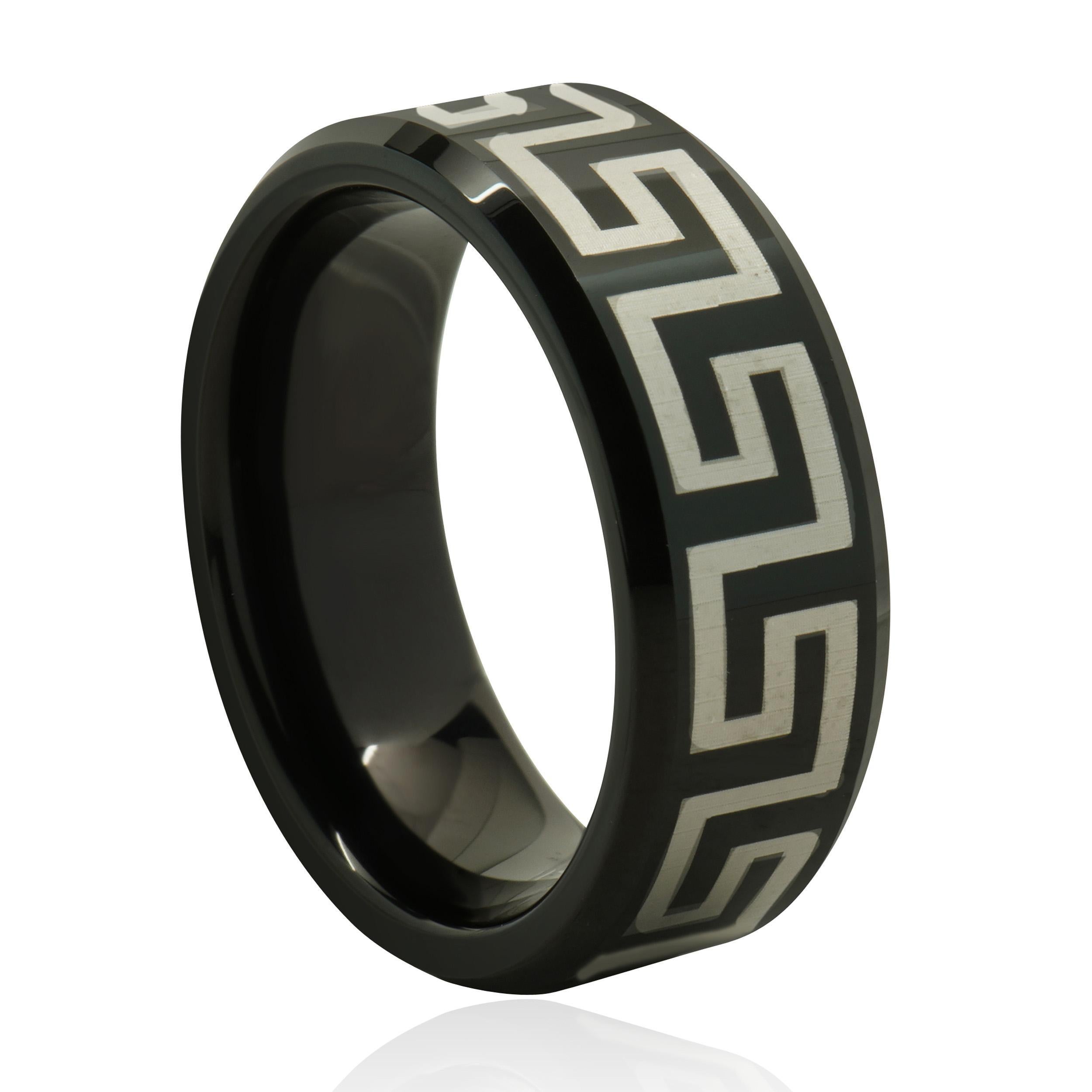 Men's Black 8MM Tungsten Greek Key Band For Sale