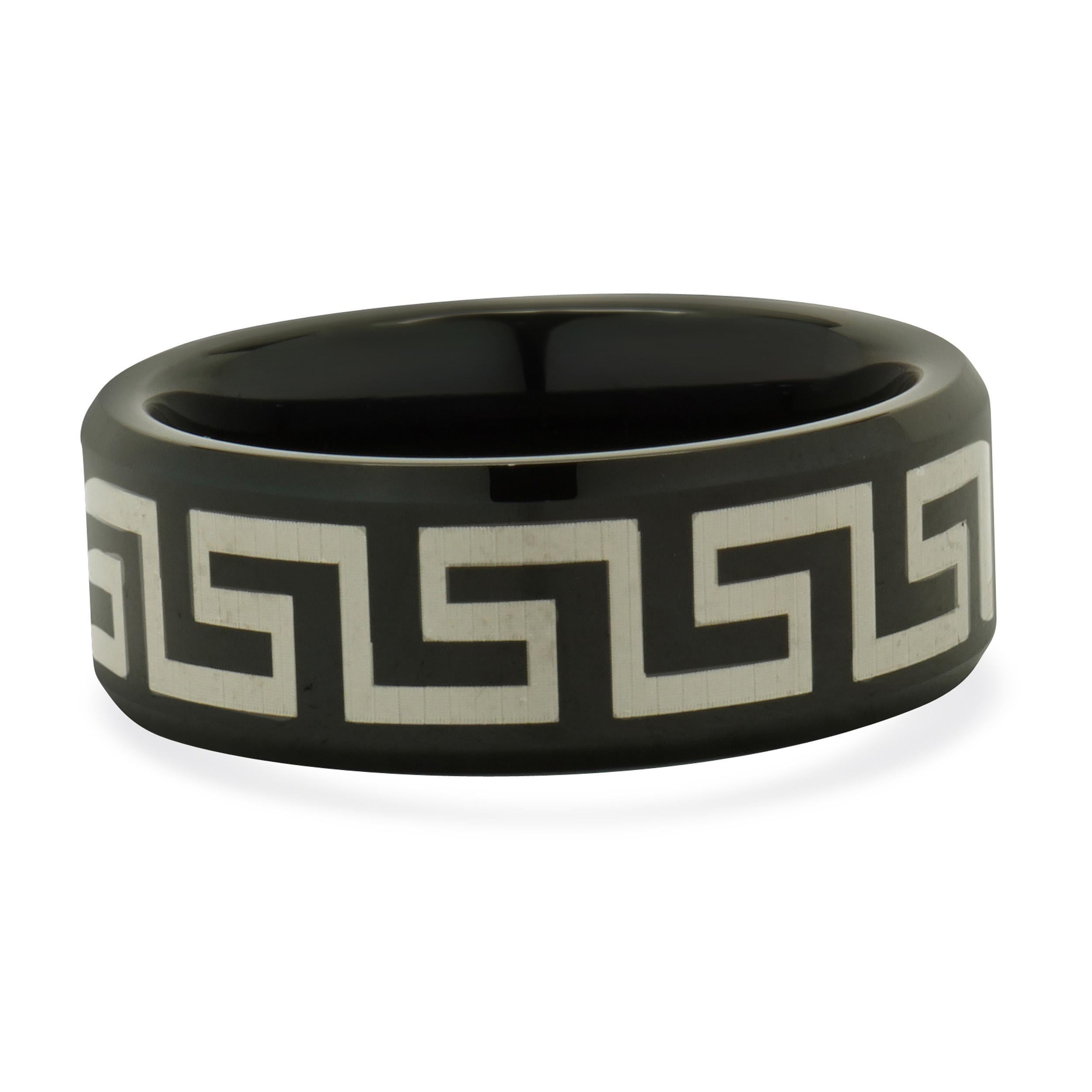 Men's Black 8MM Tungsten Greek Key Band For Sale