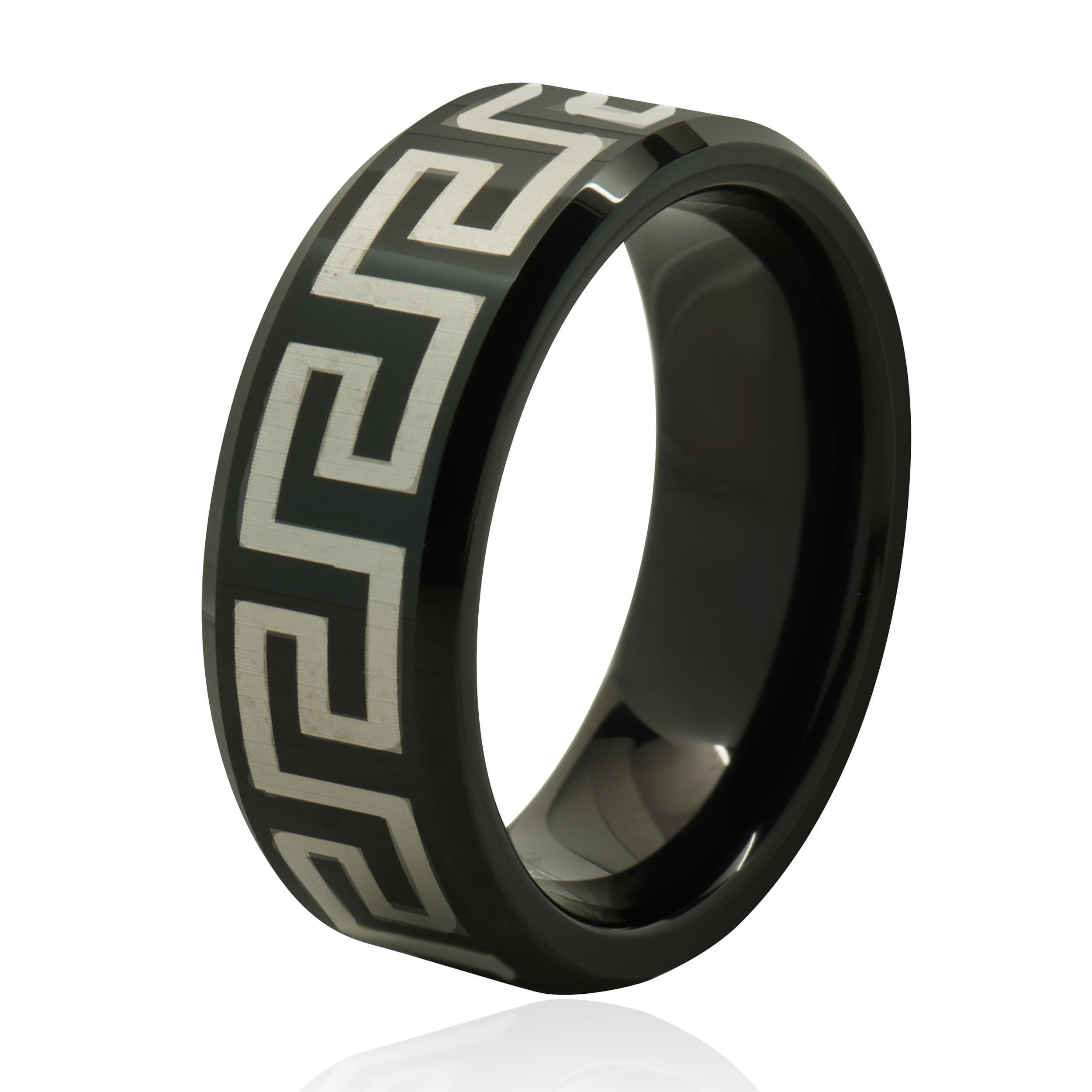 Men's Black 8MM Tungsten Greek Key Band For Sale