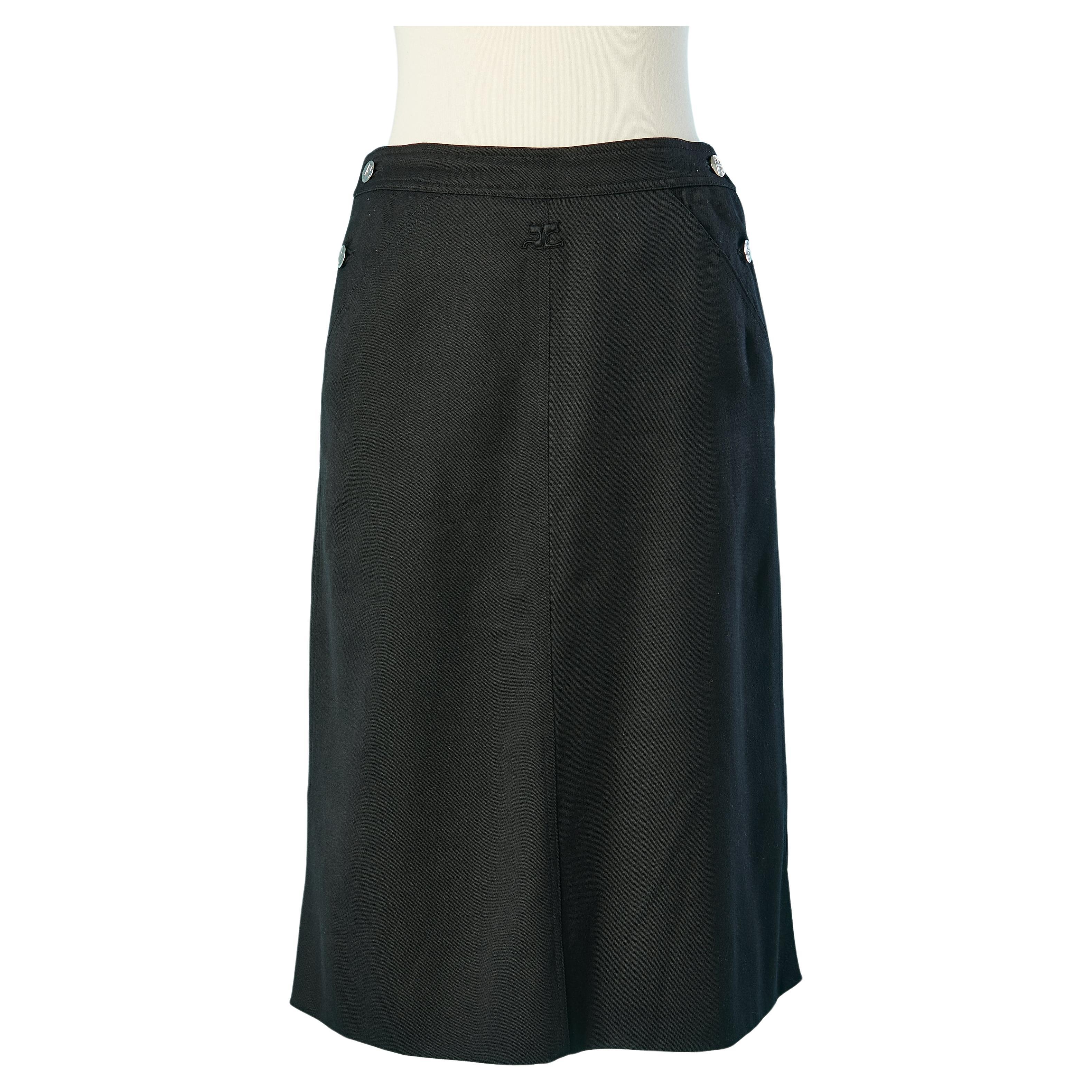 Black A-line skirt with branded button Courrèges Circa 1970's  For Sale