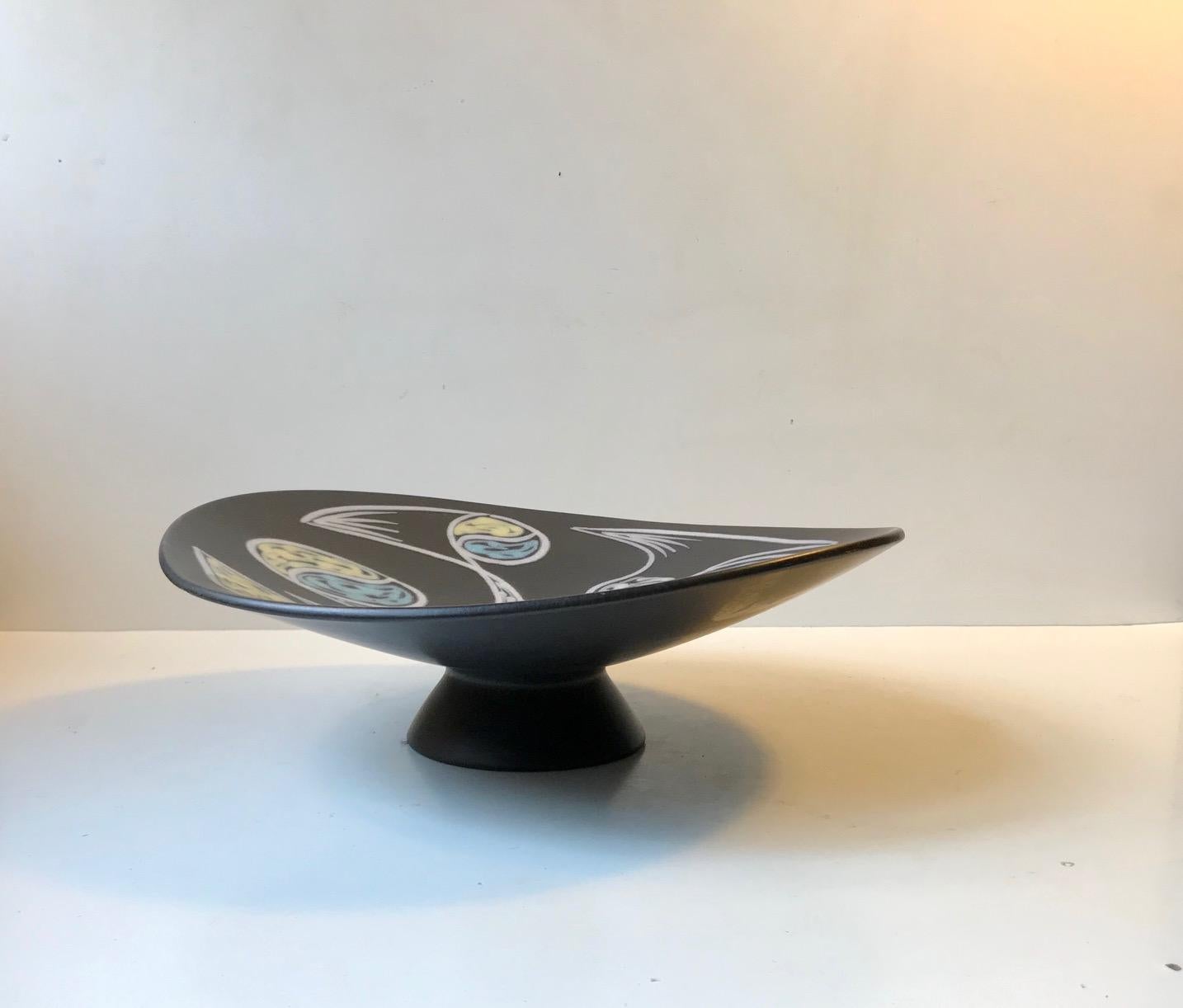 Danish Black Abstract Centerpiece Bowl 'Burgundia' by Svend Aage Holm Sorensen, Soholm For Sale