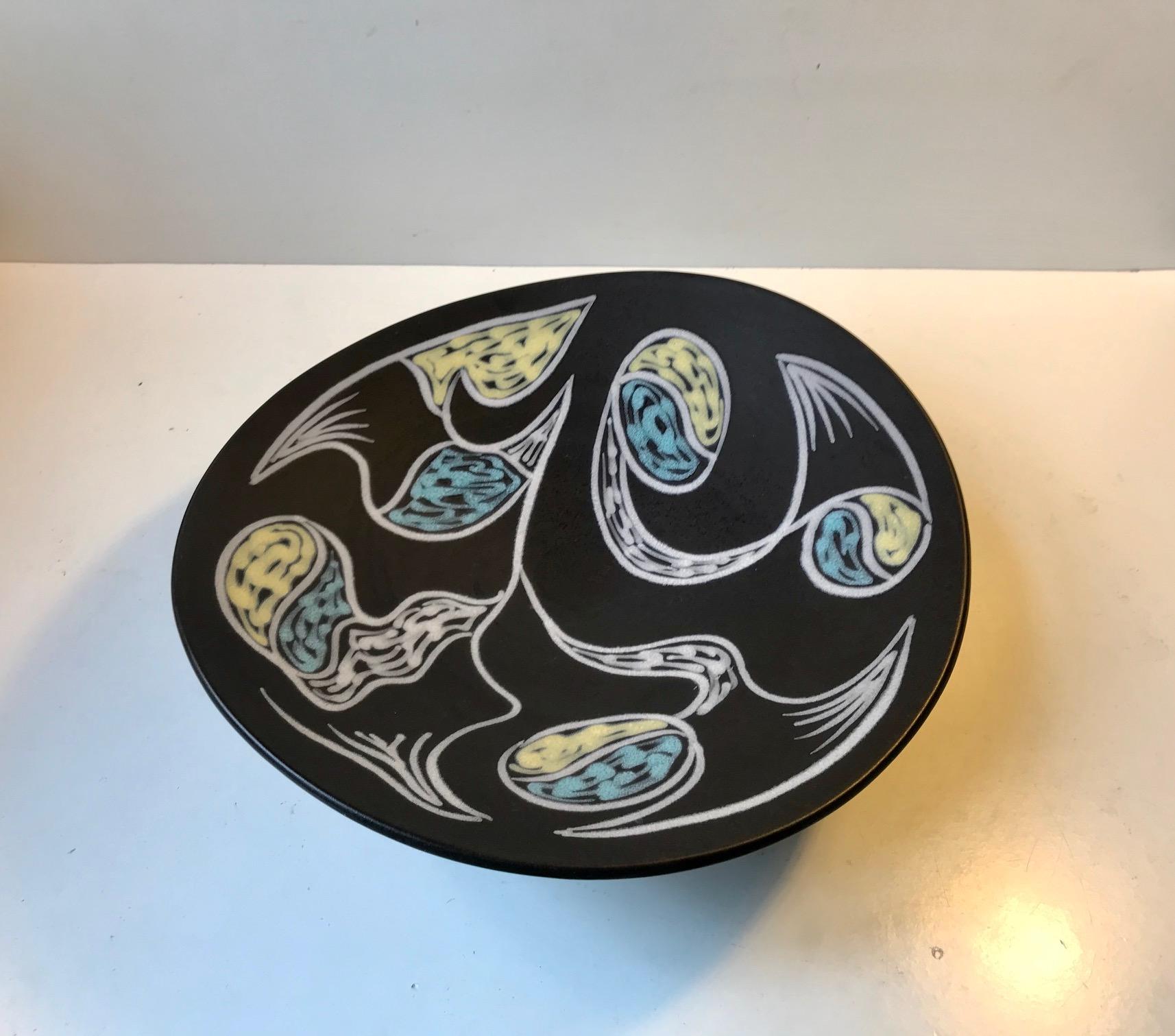 Glazed Black Abstract Centerpiece Bowl 'Burgundia' by Svend Aage Holm Sorensen, Soholm For Sale