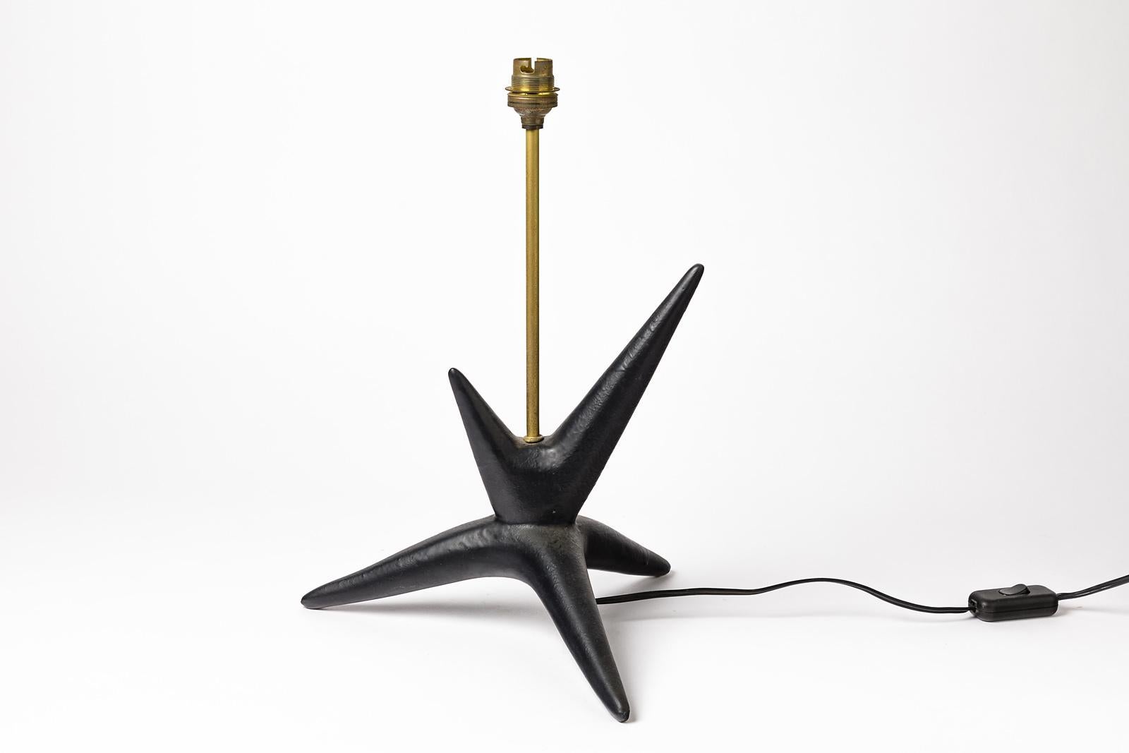 20th Century Black Abstract Ceramic Sculpture Table Lamp circa 1950 French Design