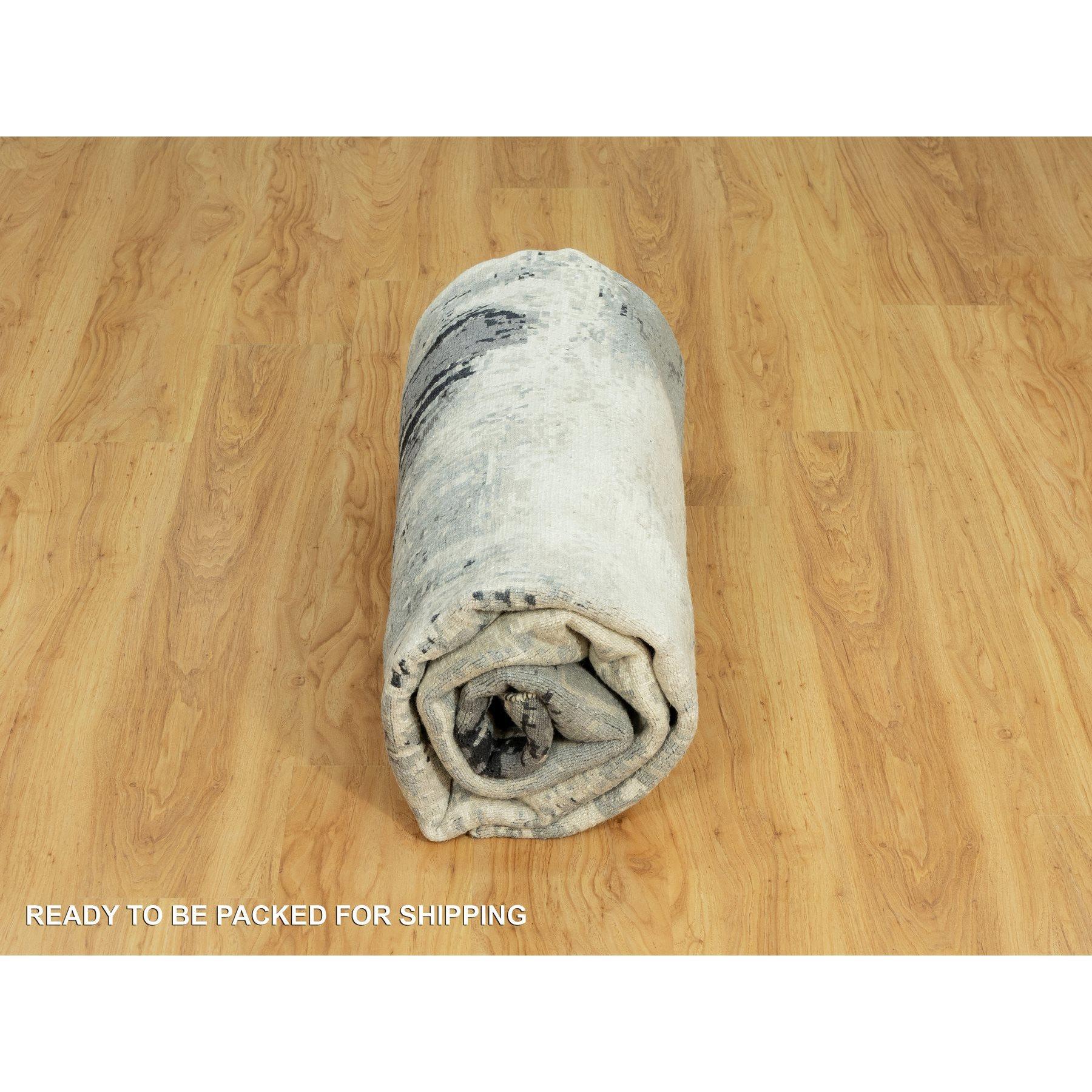 Schwarz Abstrakt Design Wolle und Seide Handgeknüpft Weicher Flor Runde Orientteppich im Angebot 3