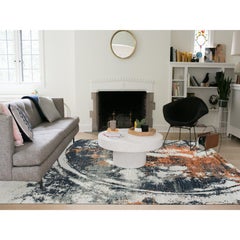 Black Abstract with Curvilinear Motif Hand Knotted Wool Modern Rug 9'3" x 11'9"