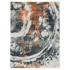 Black Abstract with Curvilinear Motif Hand Knotted Wool Modern Rug 9'3" x 11'9"