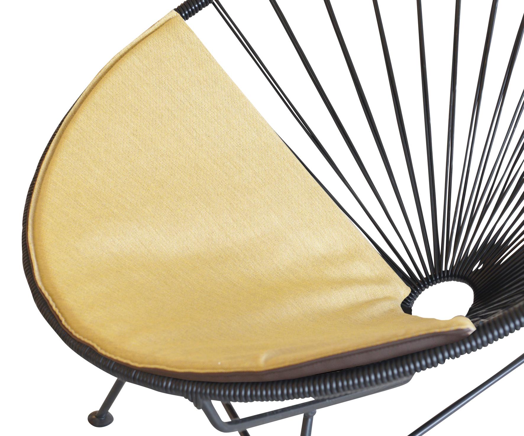 Black Acapulco Chair With Smokey Yellow Cushion by OK Design
Dimensions: D 110 x W 79 x H 72 cm.
Materials: Powder-coated metal, PVC cord.

Available with black frame, white frame, or stainless steel frame.
Available in other colors. Please contact