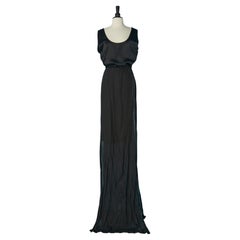 Black acetate and linen dress with long over lay front and back GIANNI VERSACE