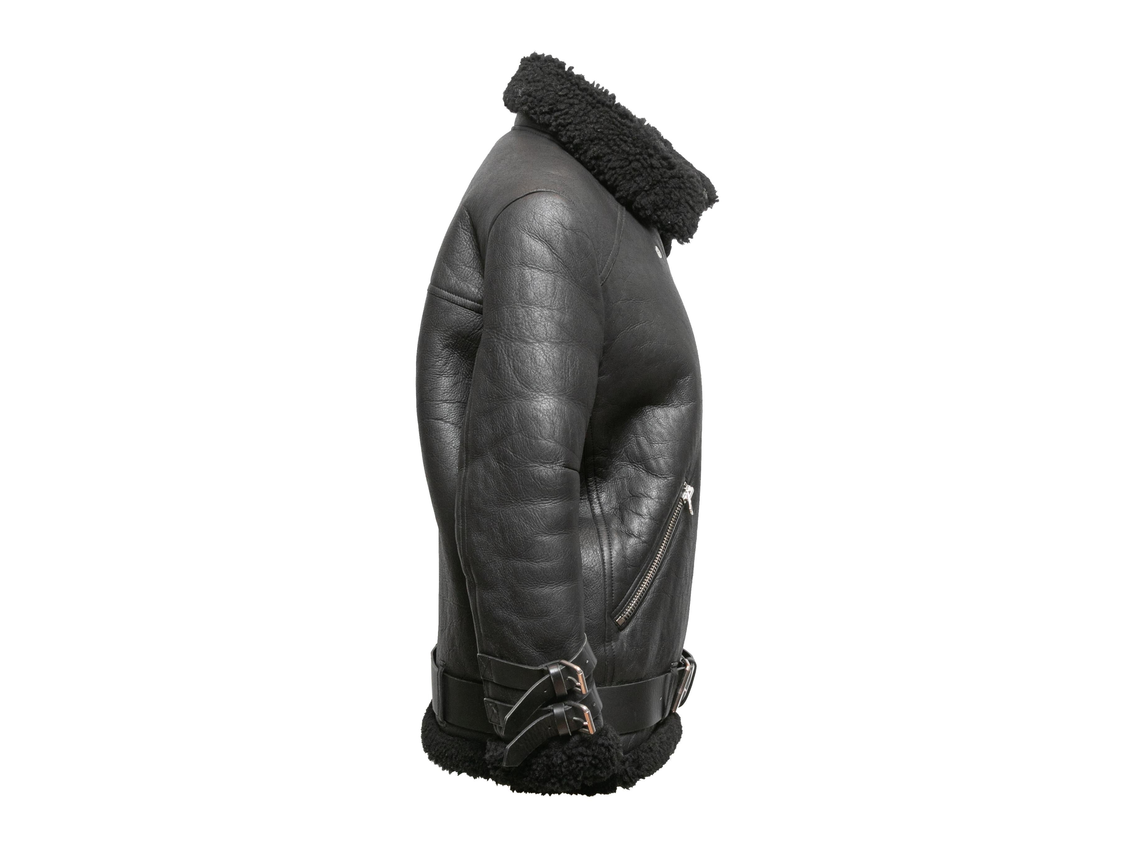 Black Acne Studios Leather & Shearling Moto Jacket Size EU 32 In Good Condition For Sale In New York, NY
