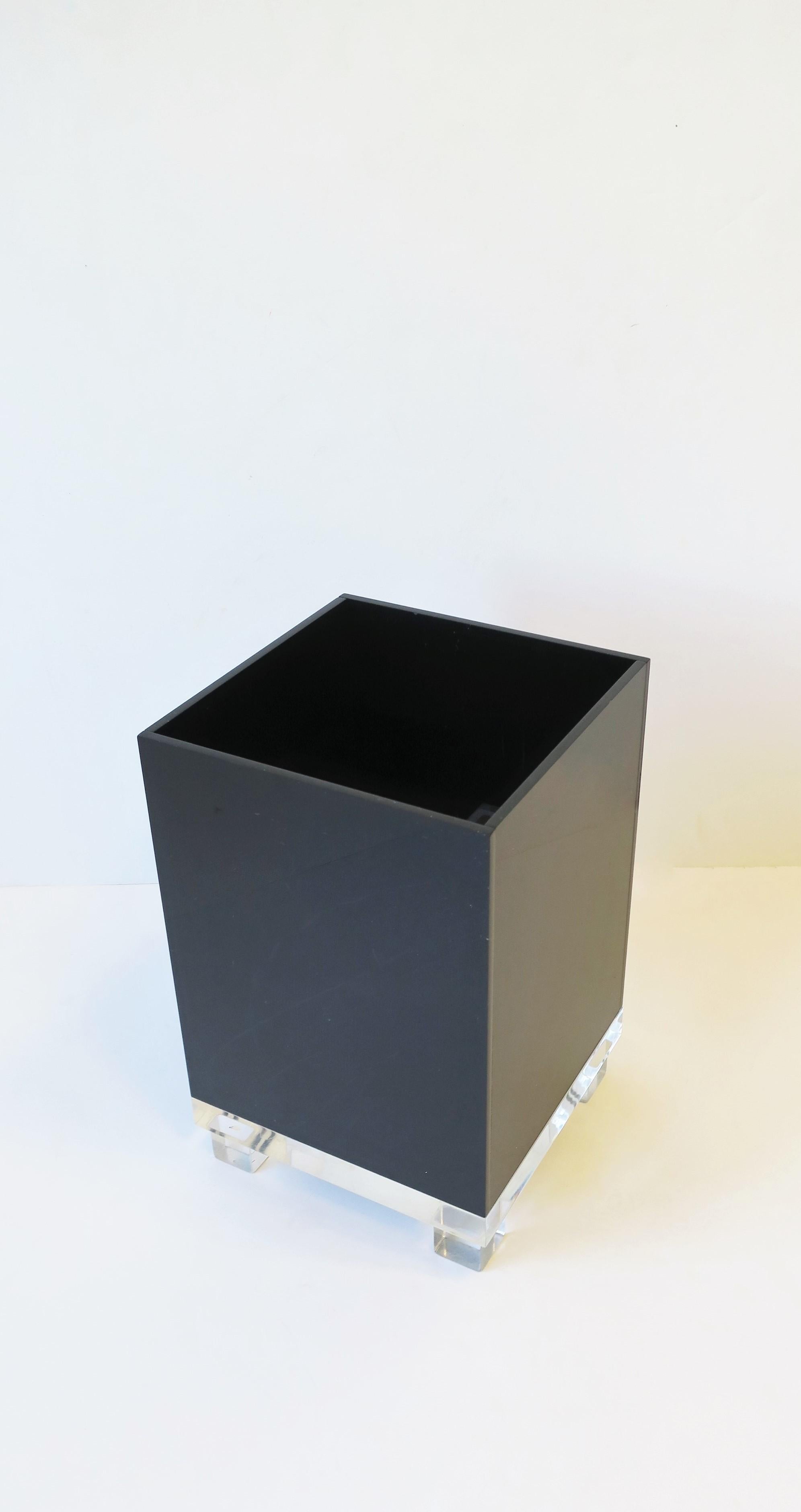 Modern Black Acrylic and Lucite Wastebasket Trash Can