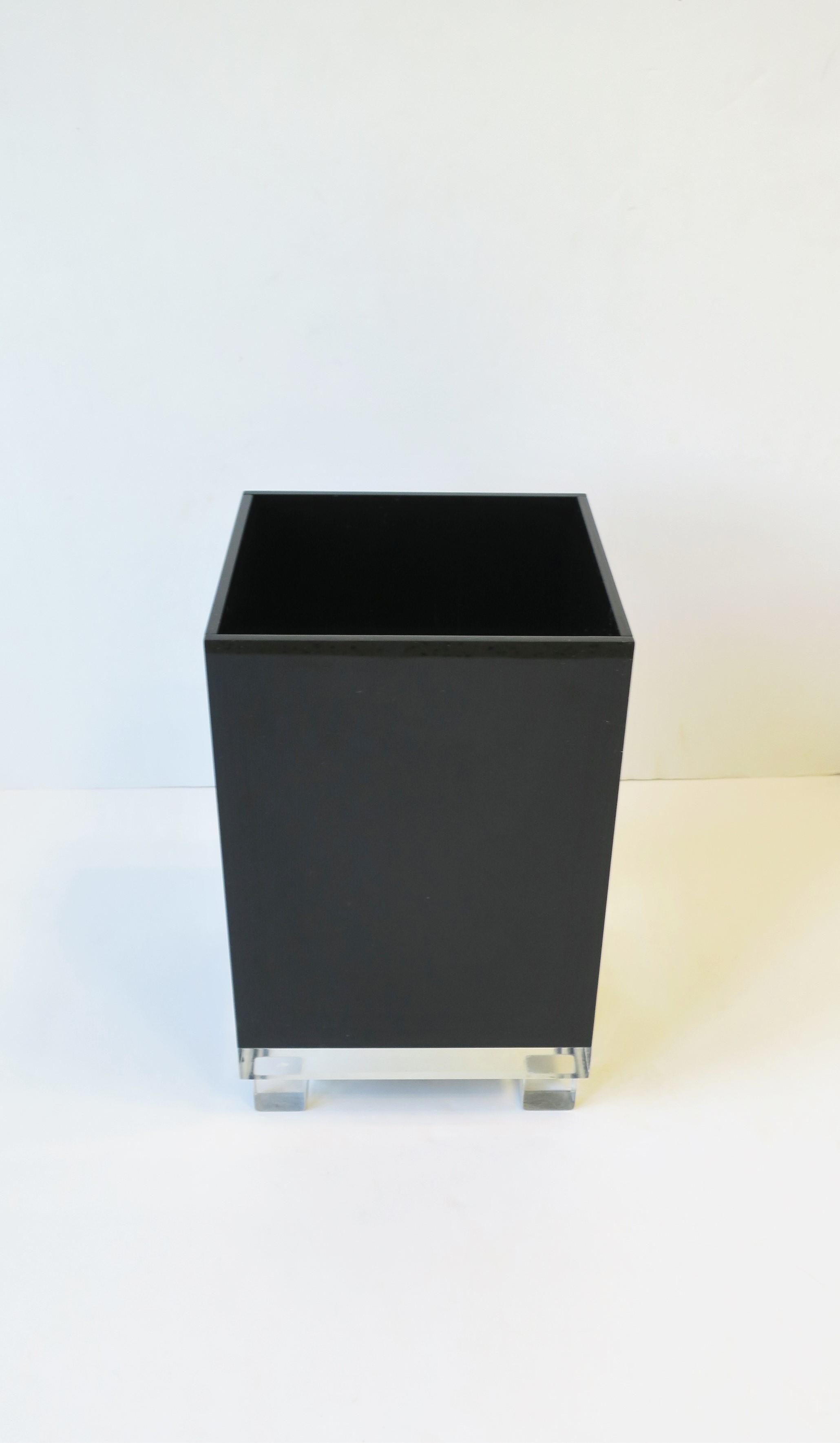 20th Century Black Acrylic and Lucite Wastebasket Trash Can