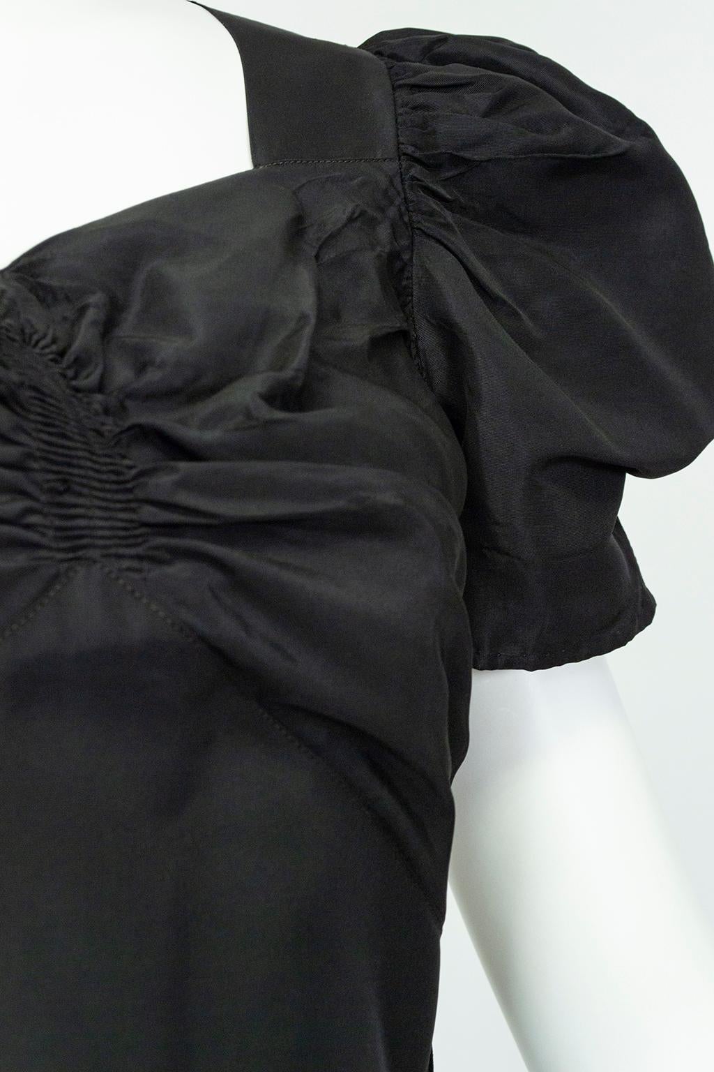 Black Adrian-Inspired Hollywood Regency Gown w Cascading Ruffle Back – XS, 1930s For Sale 1