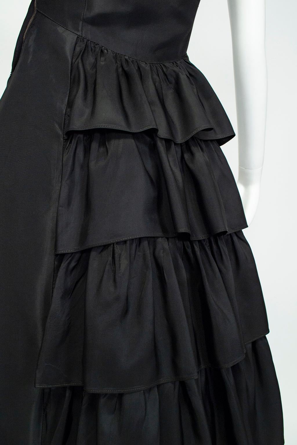 Black Adrian-Inspired Hollywood Regency Gown w Cascading Ruffle Back – XS, 1930s For Sale 2