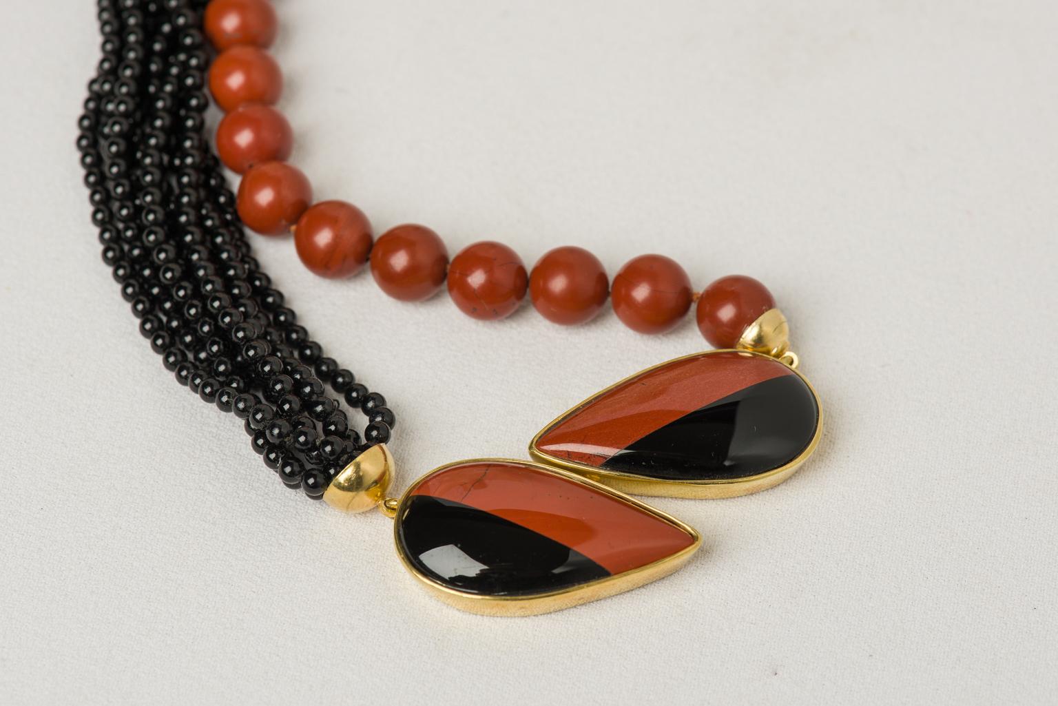 Other Necklace in Black Agata and Red Jasper on Gold For Sale
