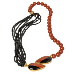 Black Agata and Red Jasper Necklace, Set in Gold