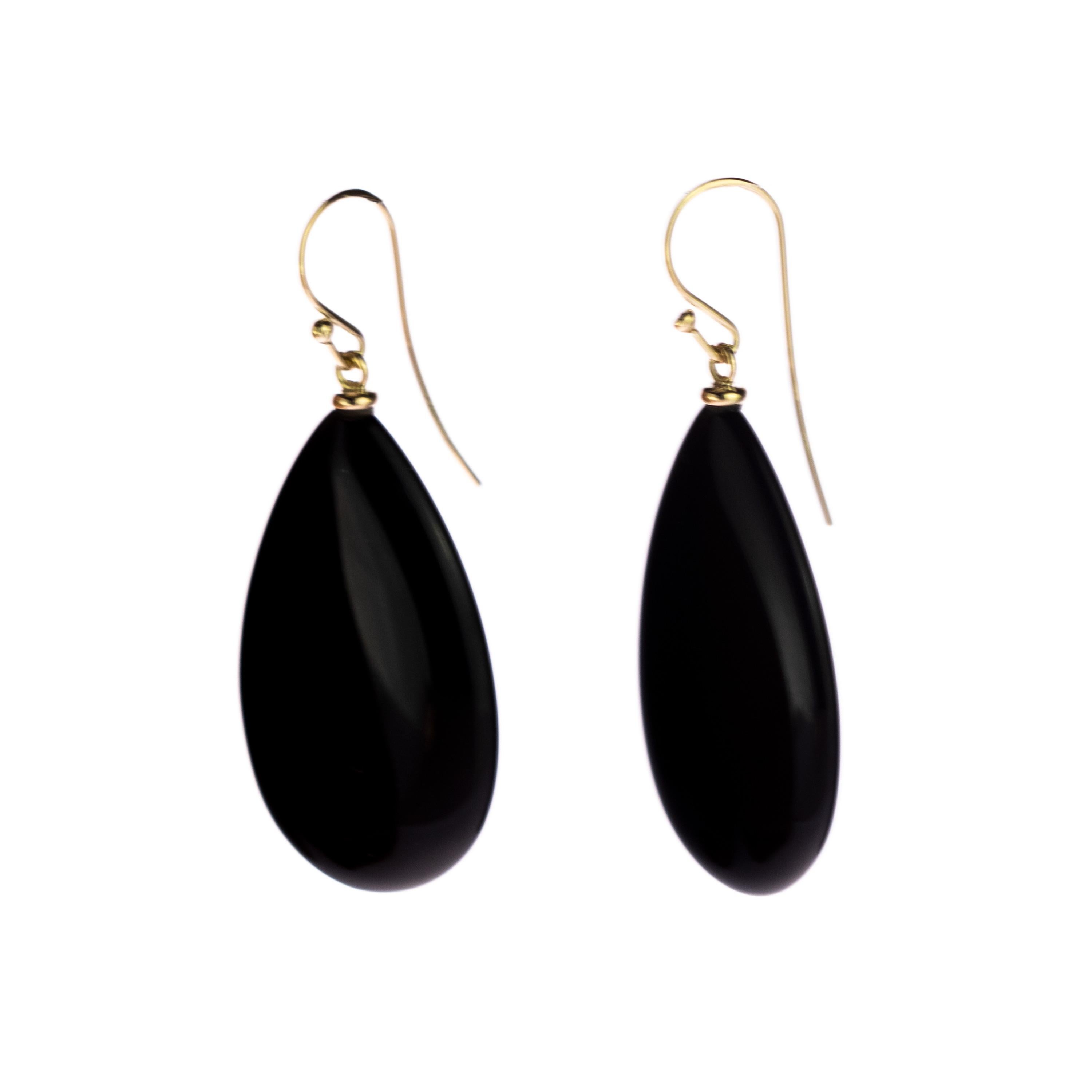 Schwarzer Achat 18 Karat Gold Cocktail Sharp Flat Tear Tropfen Dangle Long Art Ohrringe im Zustand „Relativ gut“ im Angebot in Milano, IT