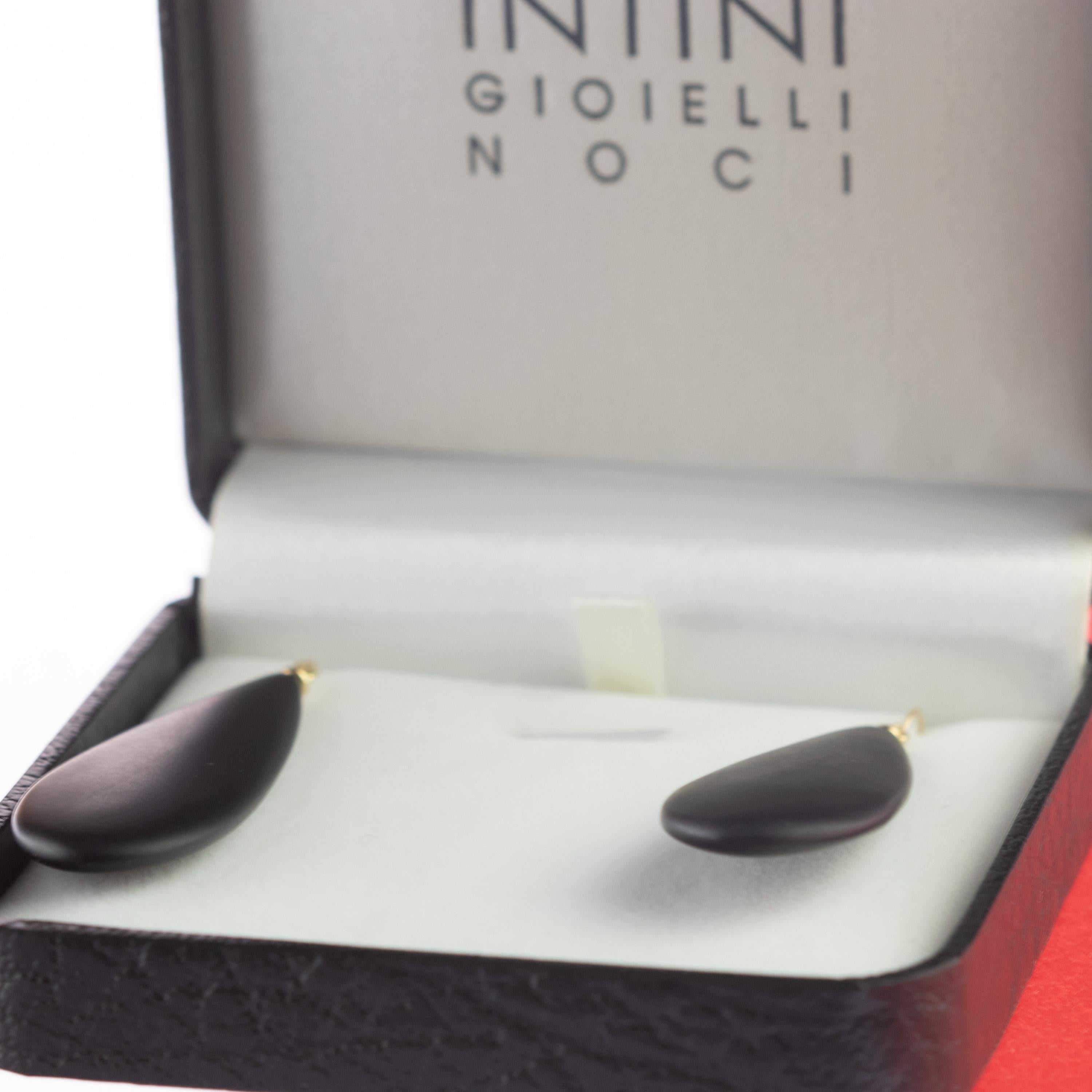 Agata nera in oro 18 carati Cocktail Sharp Flat Tear Drop Dangle Orecchini d'arte lunghi in vendita 1